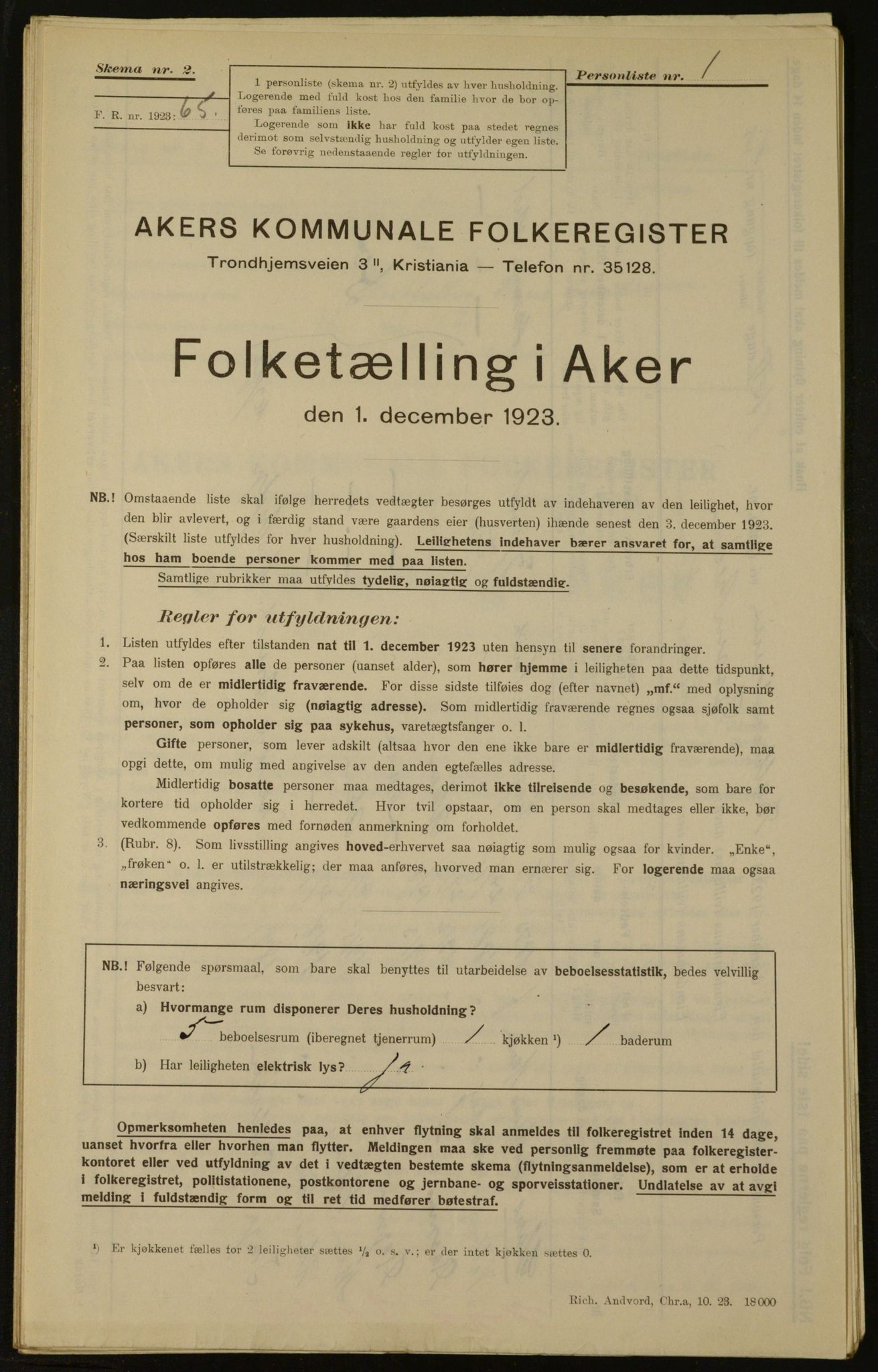 , Municipal Census 1923 for Aker, 1923, p. 337