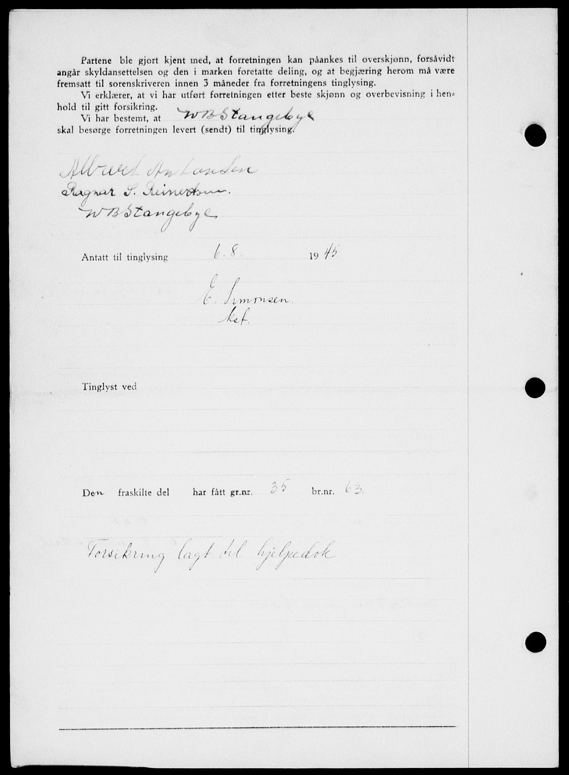 Onsøy sorenskriveri, SAO/A-10474/G/Ga/Gab/L0014: Mortgage book no. II A-14, 1944-1945, Diary no: : 1120/1945