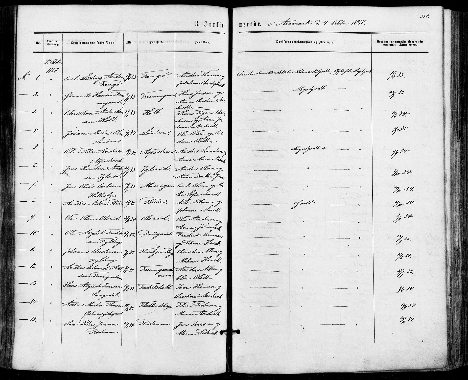 Aremark prestekontor Kirkebøker, SAO/A-10899/F/Fc/L0004: Parish register (official) no. III 4, 1866-1877, p. 337-338