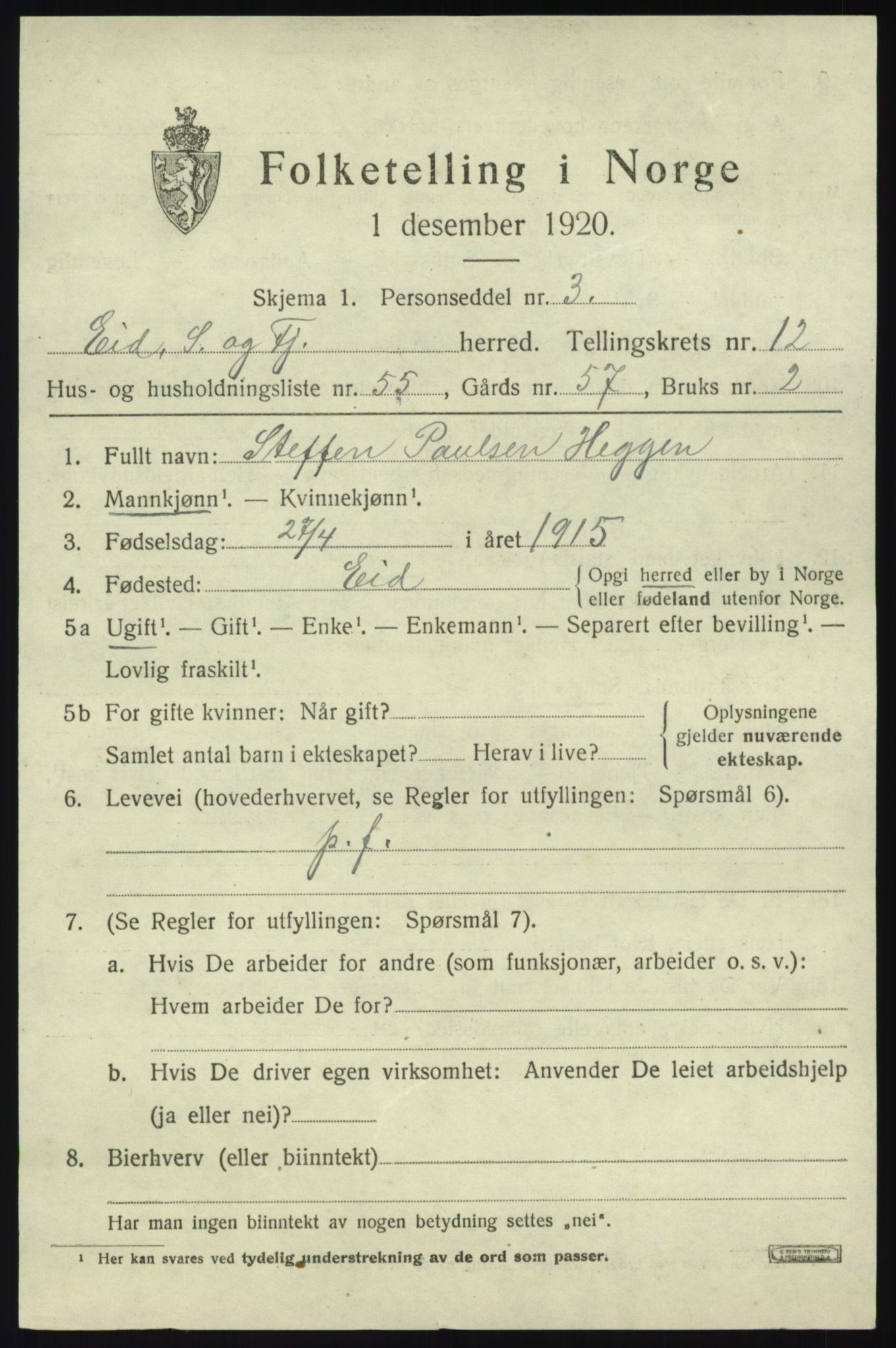 SAB, 1920 census for Eid, 1920, p. 7756