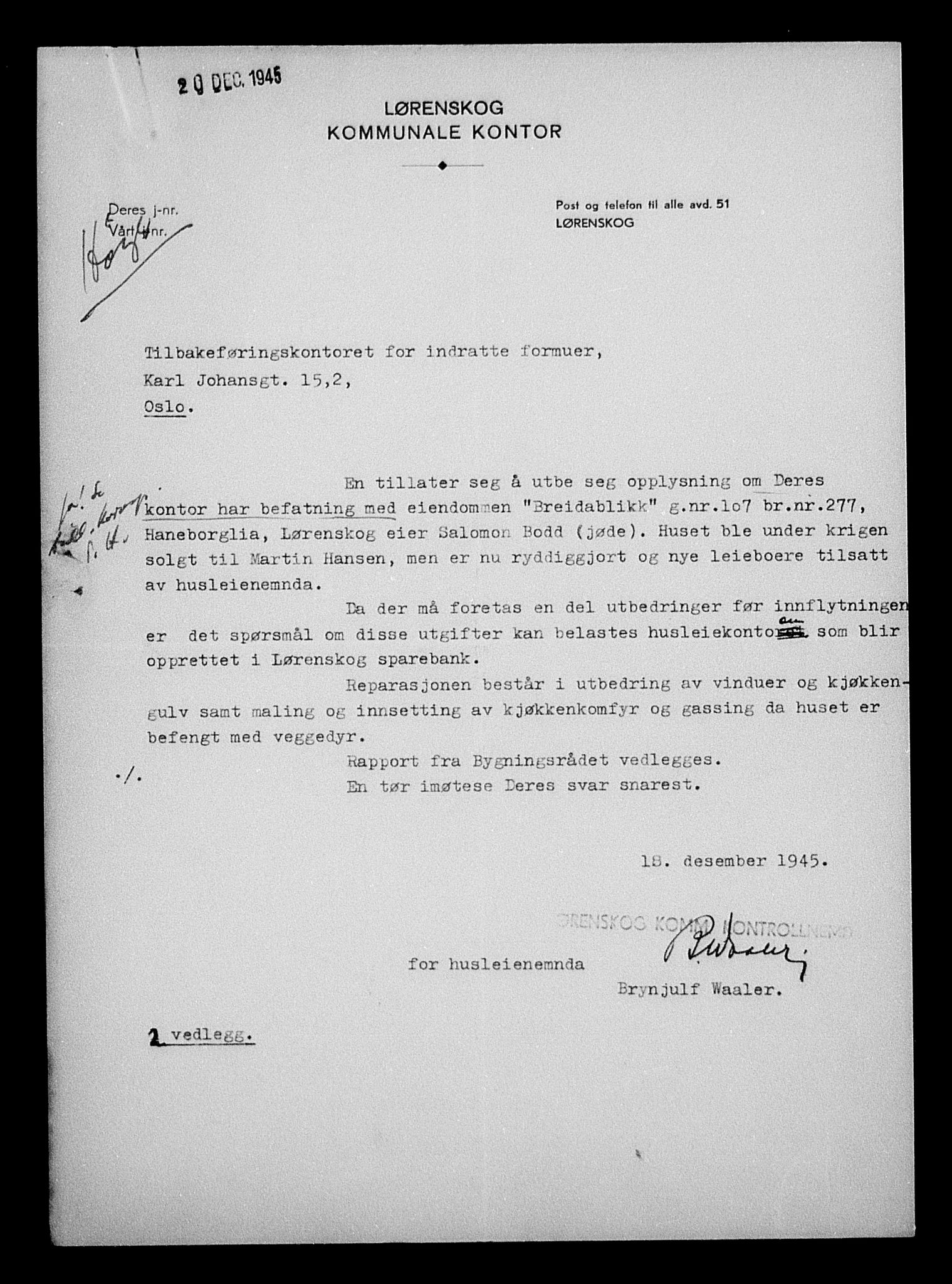 Justisdepartementet, Tilbakeføringskontoret for inndratte formuer, AV/RA-S-1564/H/Hc/Hcc/L0927: --, 1945-1947, p. 169
