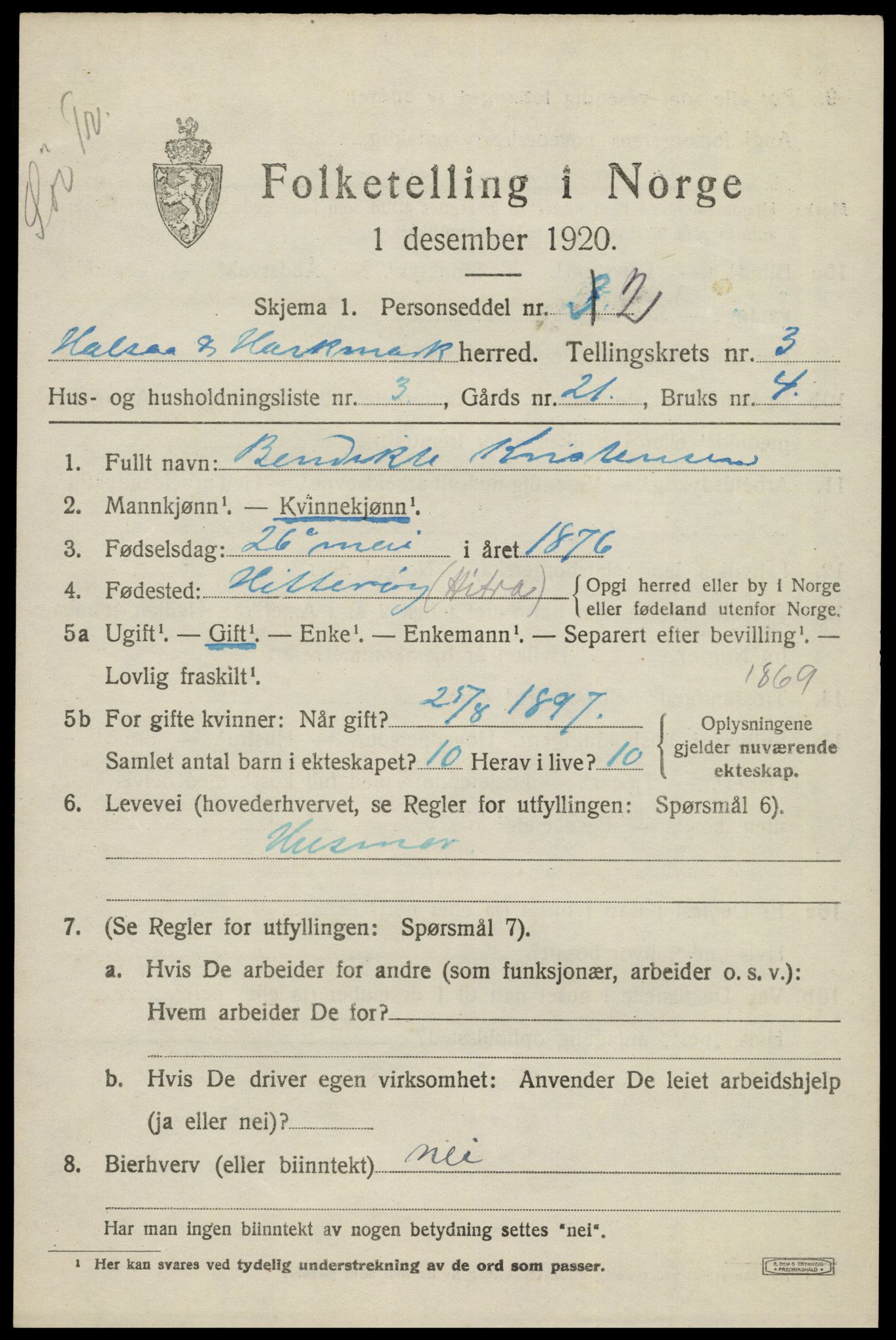 SAK, 1920 census for Halse og Harkmark, 1920, p. 2439