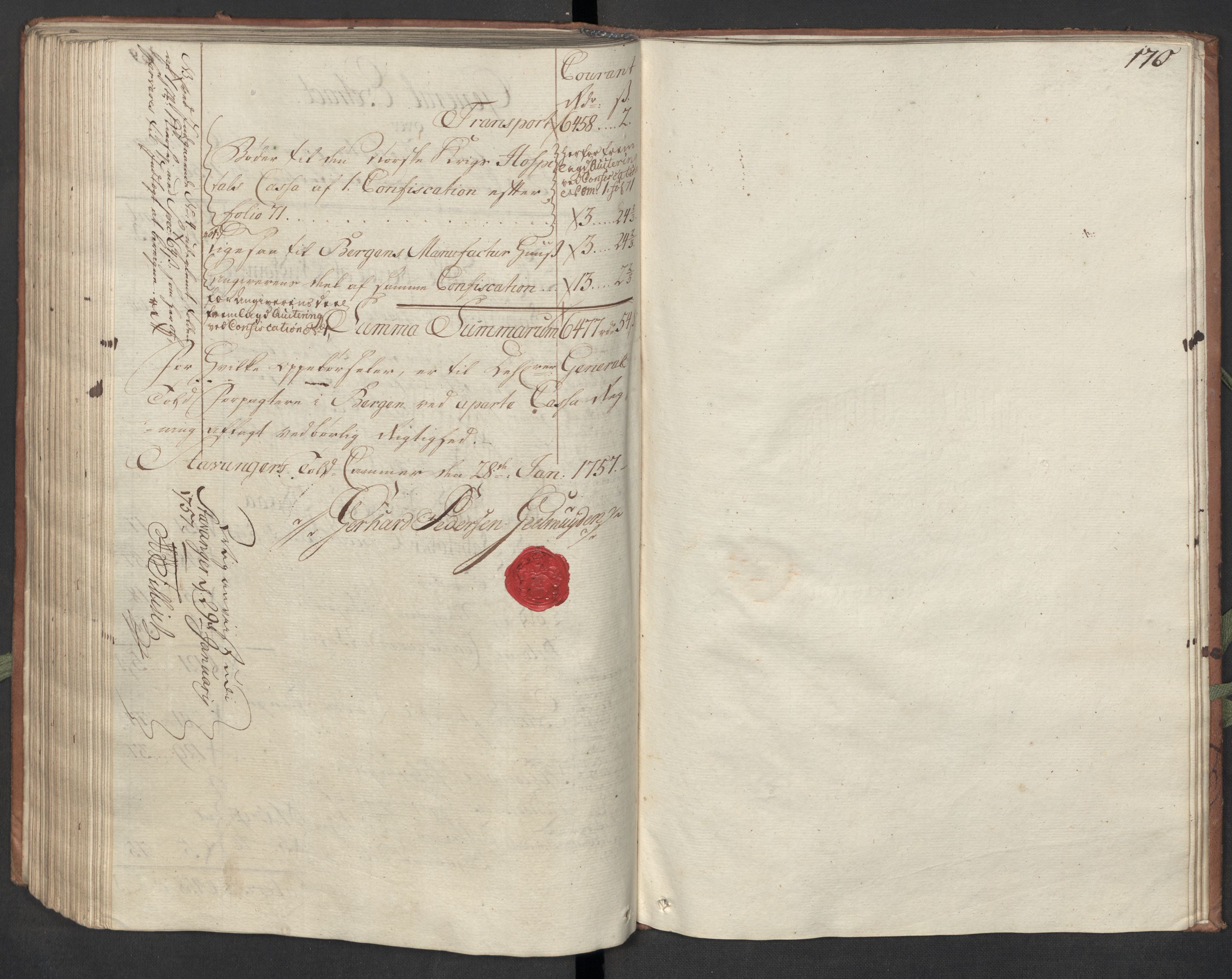 Generaltollkammeret, tollregnskaper, RA/EA-5490/R22/L0018/0001: Tollregnskaper Stavanger / Hovedtollbok, 1756, p. 169b-170a