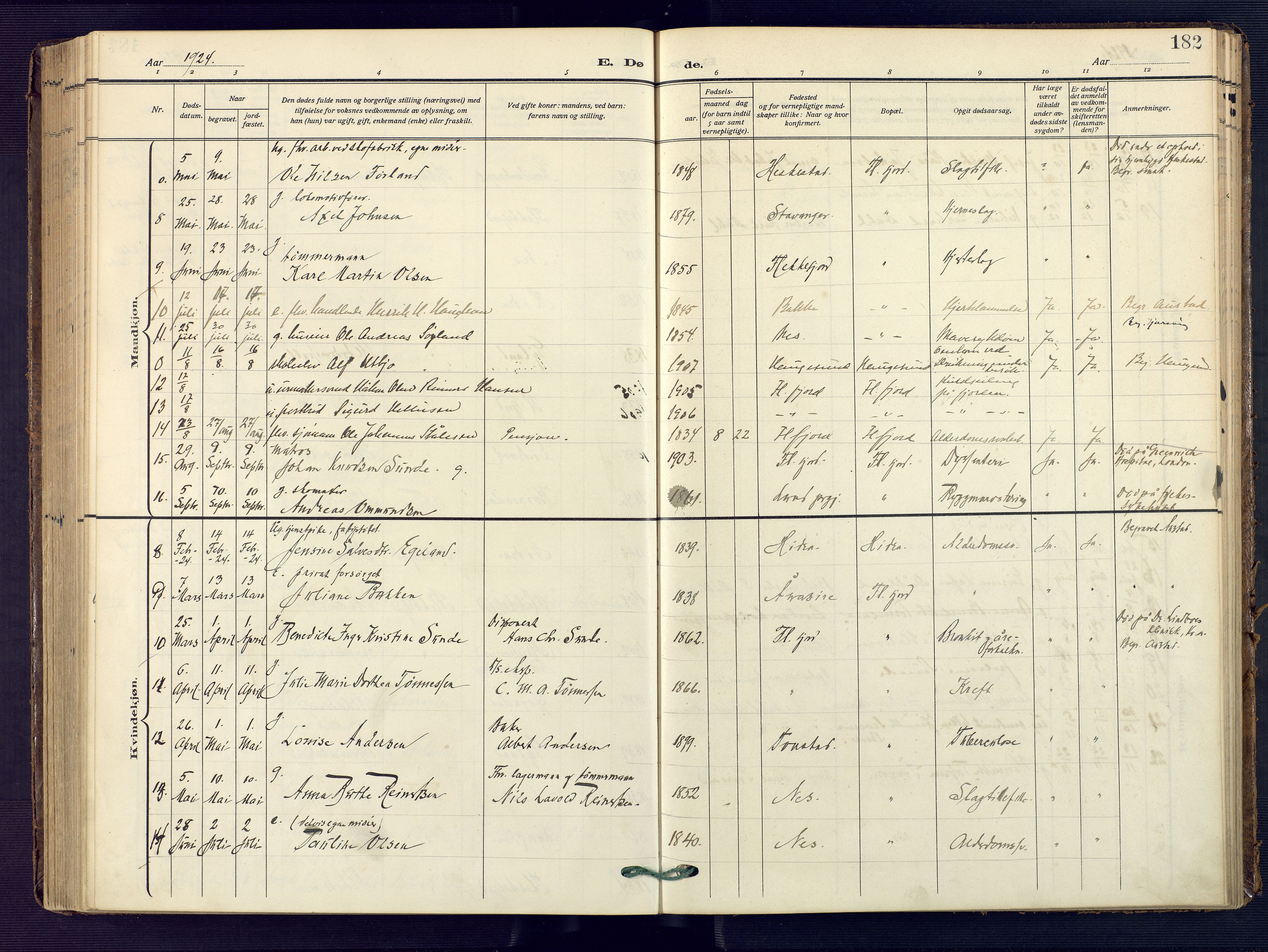 Flekkefjord sokneprestkontor, AV/SAK-1111-0012/F/Fa/Faa/L0003: Parish register (official) no. A 3, 1913-1928, p. 182