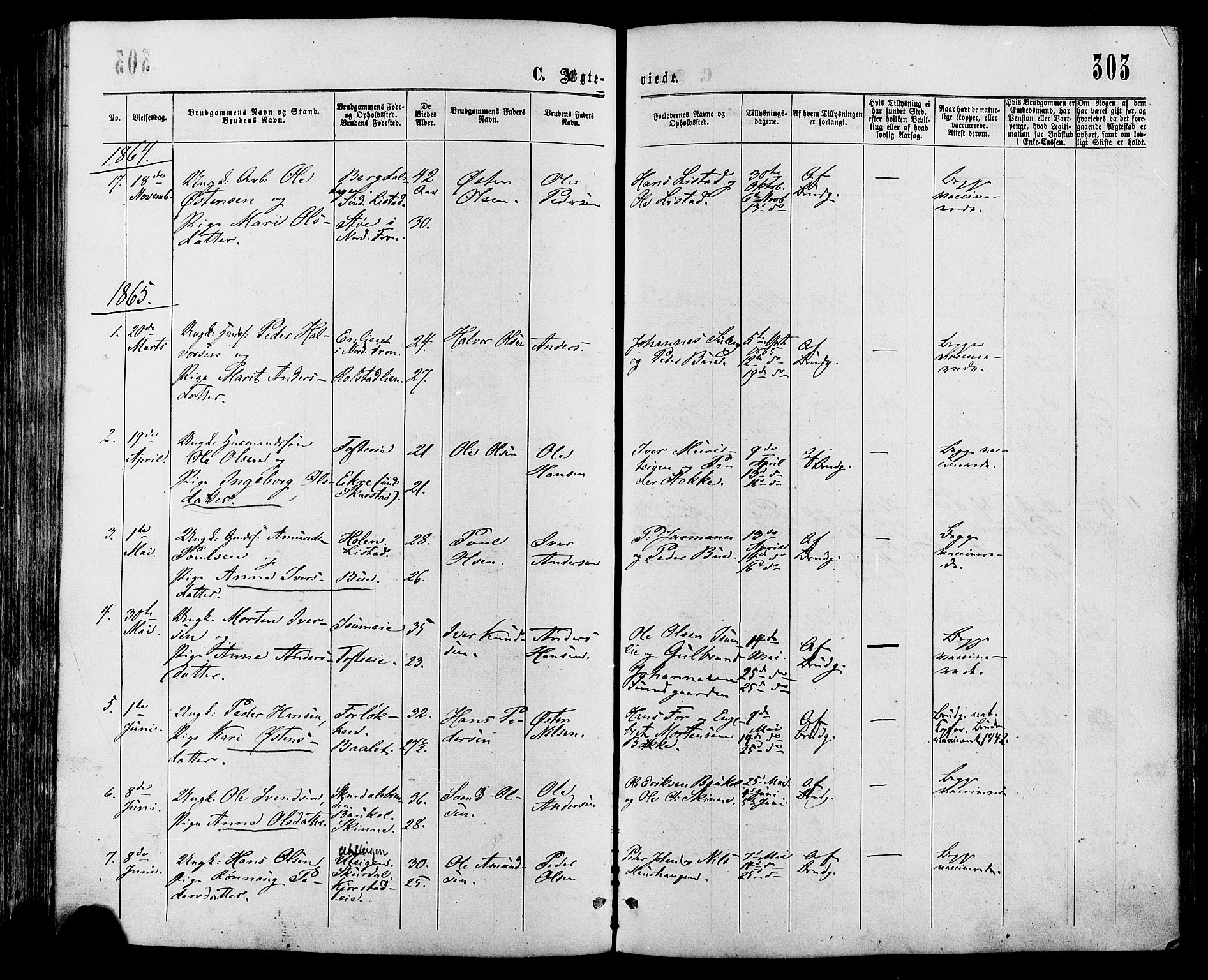 Sør-Fron prestekontor, SAH/PREST-010/H/Ha/Haa/L0002: Parish register (official) no. 2, 1864-1880, p. 303