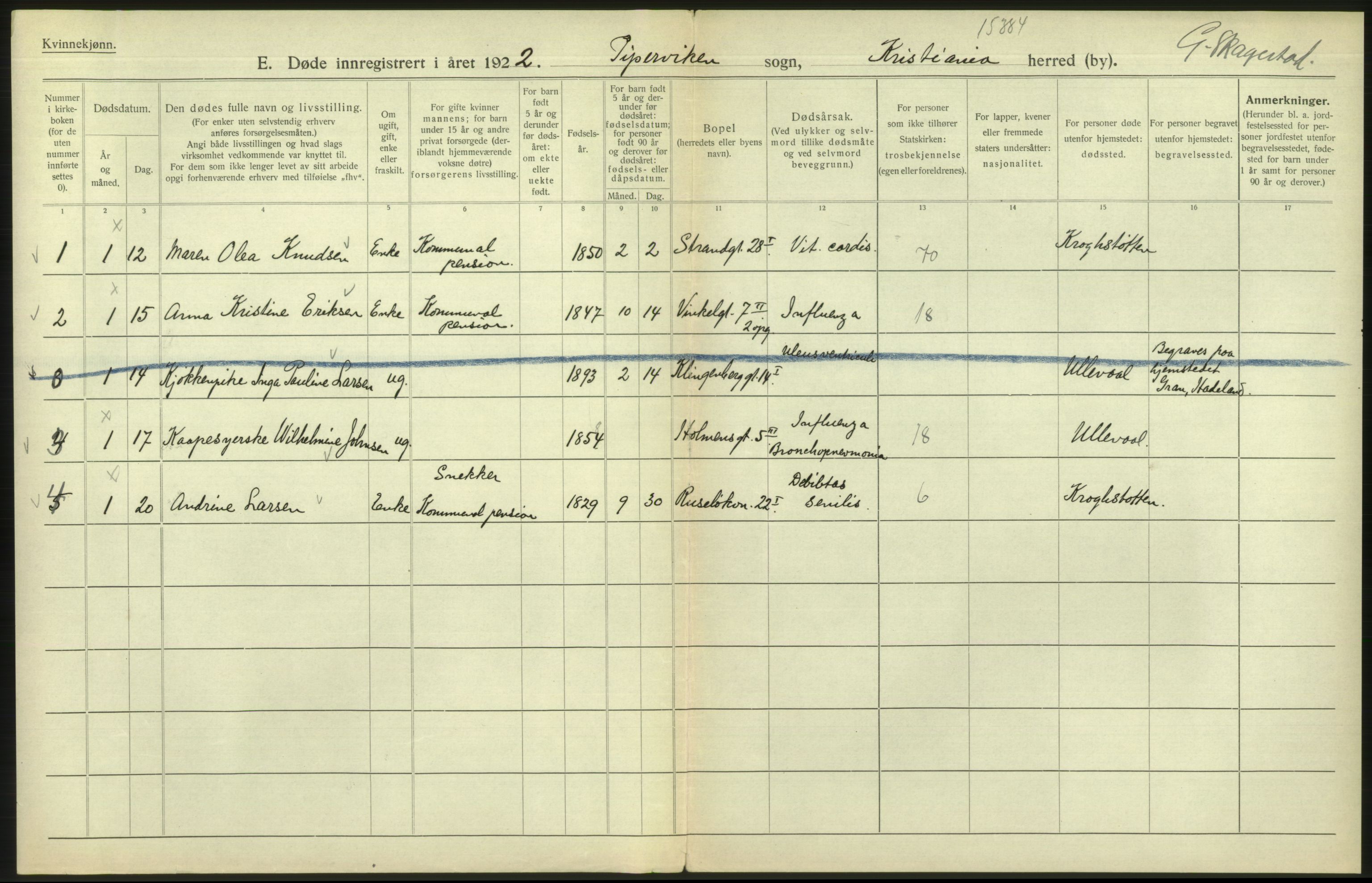 Statistisk sentralbyrå, Sosiodemografiske emner, Befolkning, RA/S-2228/D/Df/Dfc/Dfcb/L0010: Kristiania: Døde, dødfødte, 1922, p. 538