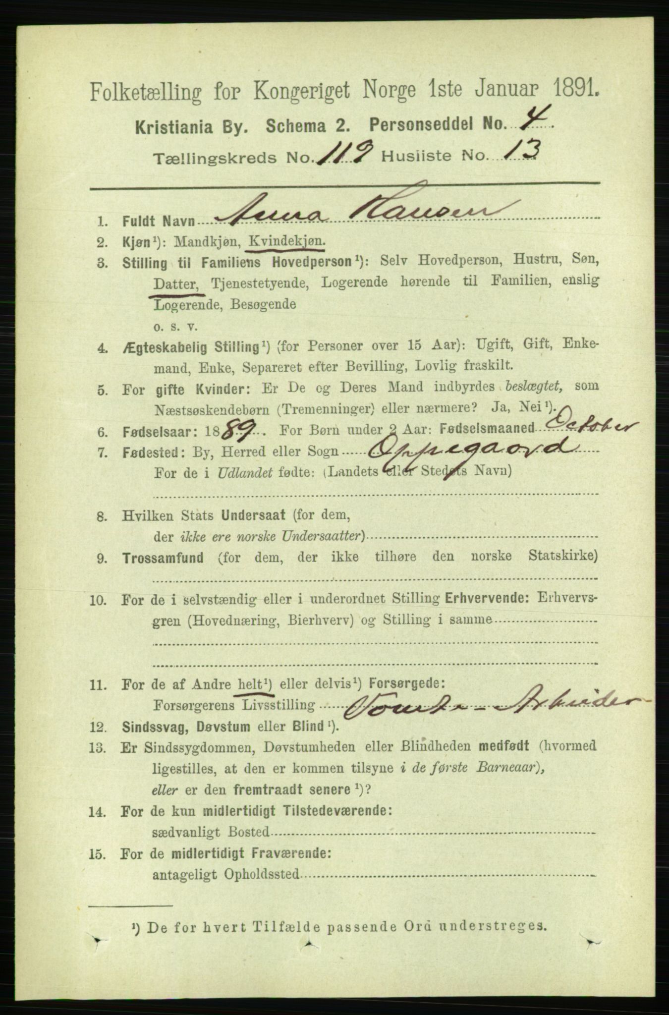 RA, 1891 census for 0301 Kristiania, 1891, p. 63862