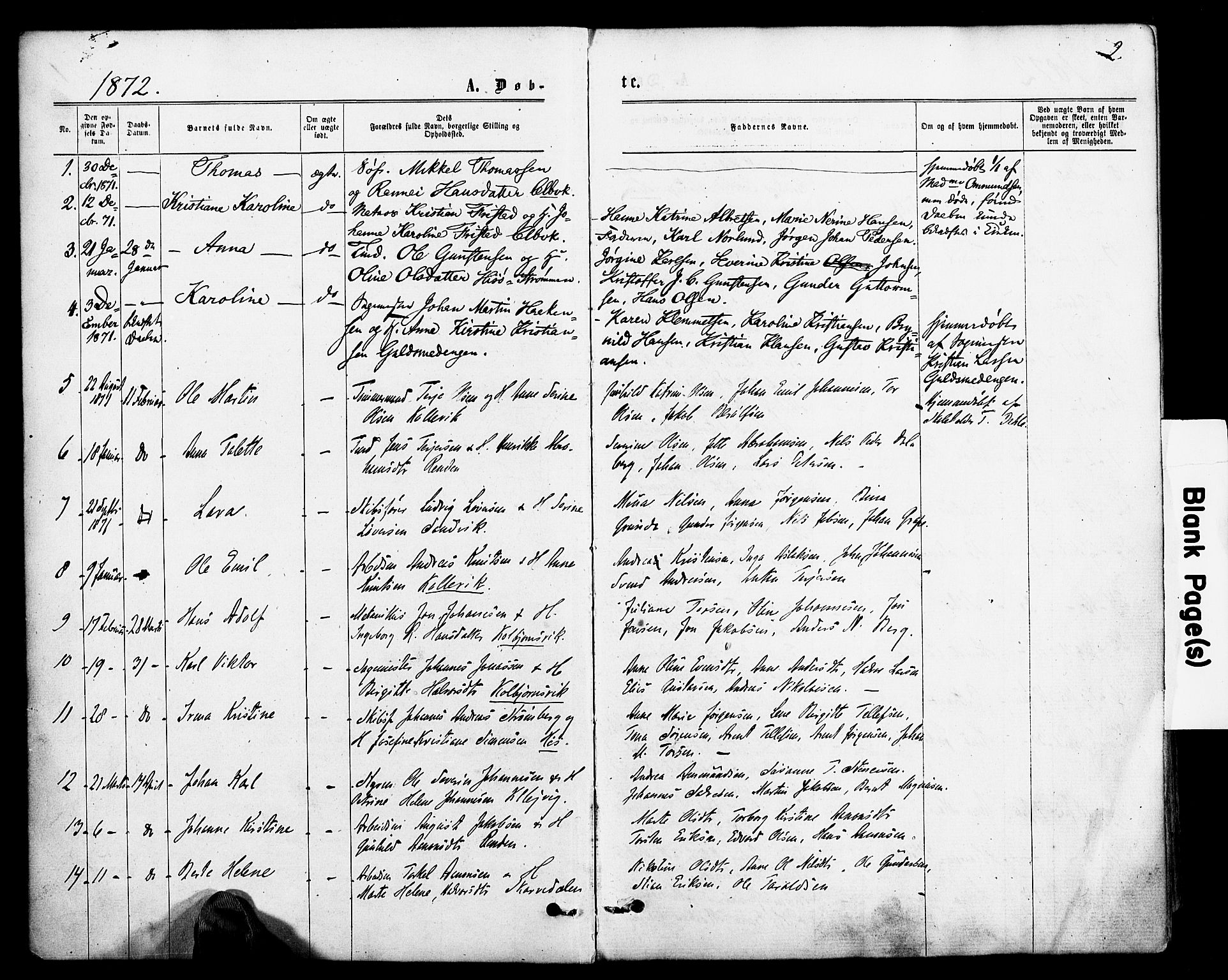 Hisøy sokneprestkontor, SAK/1111-0020/F/Fa/L0002: Parish register (official) no. A 2, 1872-1880, p. 2