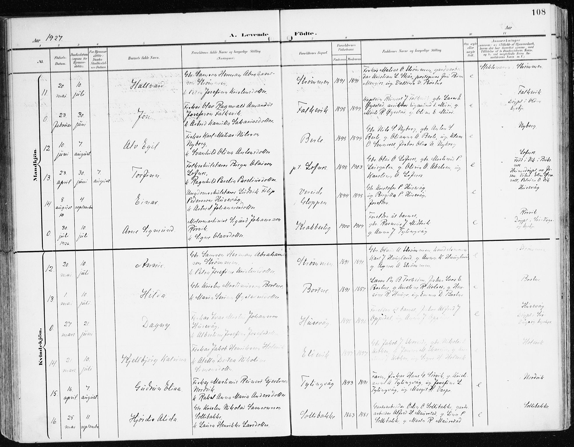 Davik sokneprestembete, AV/SAB-A-79701/H/Haa/Haad/L0002: Parish register (official) no. D 2, 1901-1930, p. 108