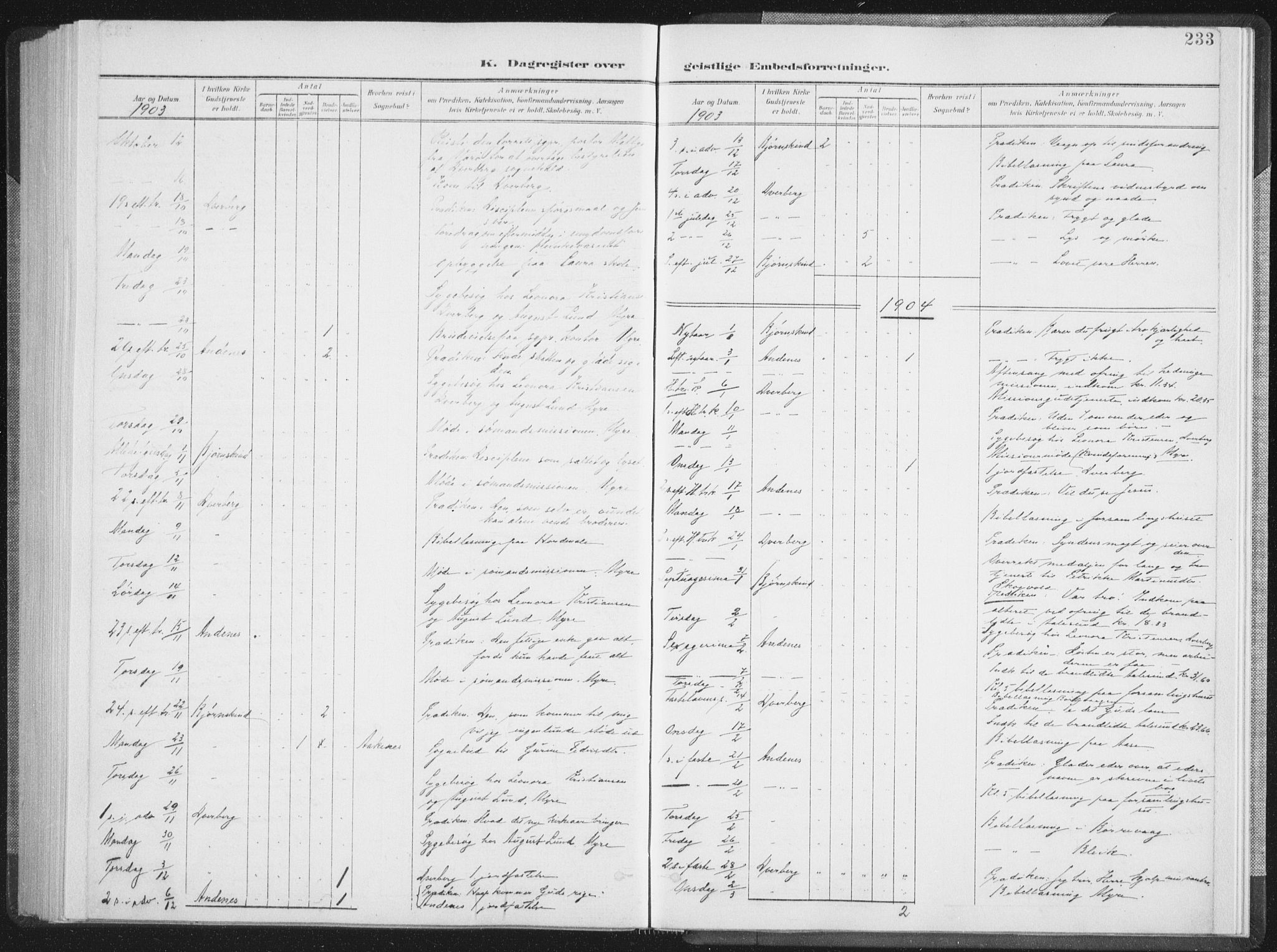 Ministerialprotokoller, klokkerbøker og fødselsregistre - Nordland, AV/SAT-A-1459/897/L1400: Parish register (official) no. 897A07, 1897-1908, p. 233