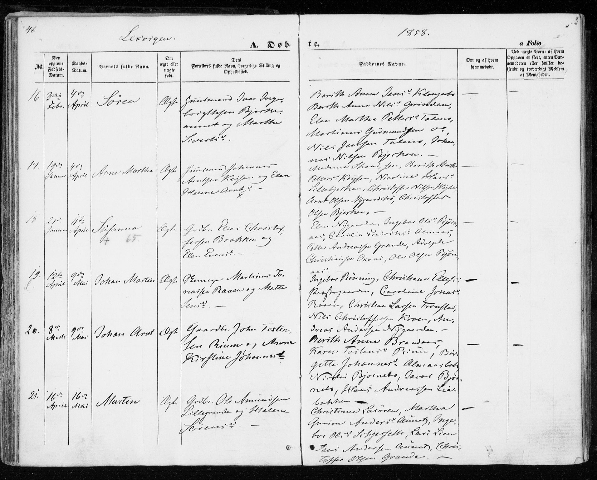 Ministerialprotokoller, klokkerbøker og fødselsregistre - Nord-Trøndelag, AV/SAT-A-1458/701/L0008: Parish register (official) no. 701A08 /1, 1854-1863, p. 46