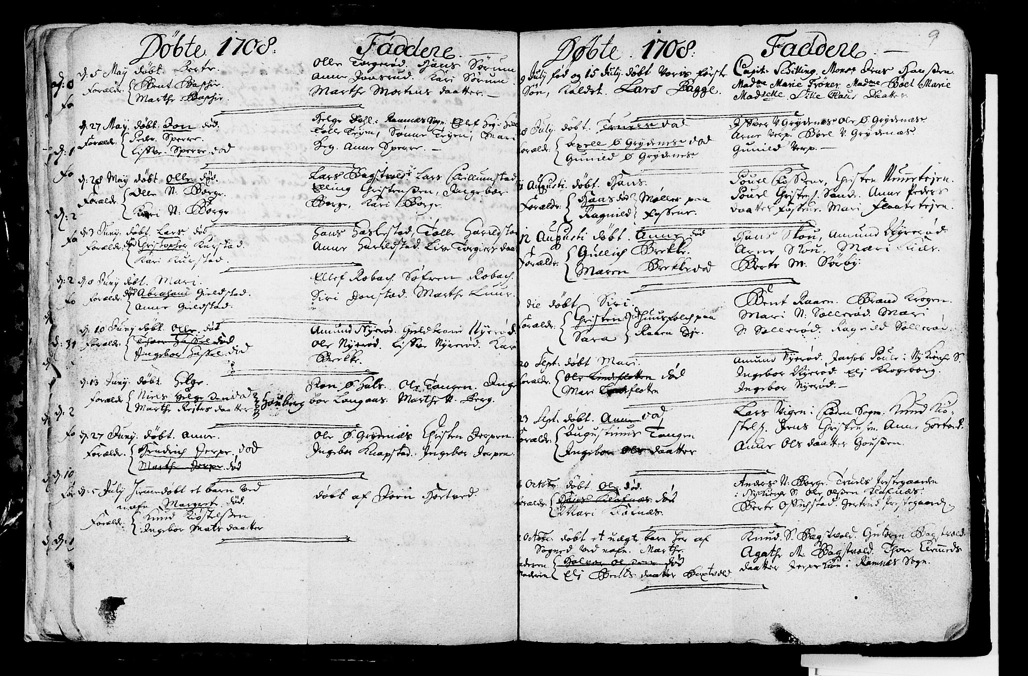 Våle kirkebøker, AV/SAKO-A-334/F/Fa/L0002: Parish register (official) no. I 2, 1705-1732, p. 9