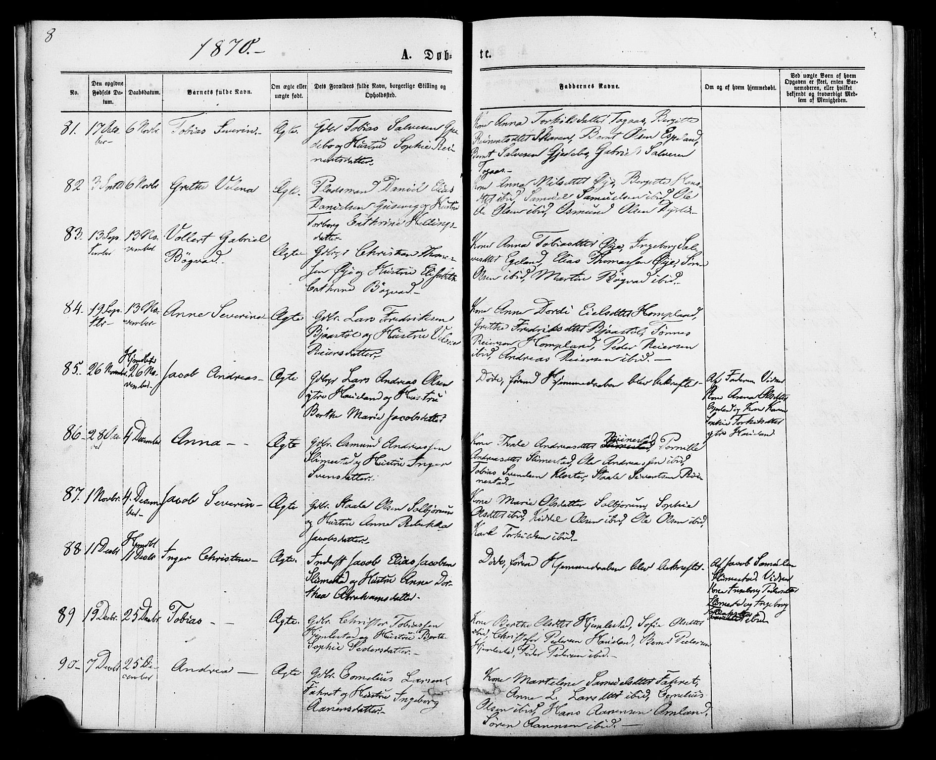 Kvinesdal sokneprestkontor, AV/SAK-1111-0026/F/Fa/Fab/L0007: Parish register (official) no. A 7, 1870-1885, p. 8