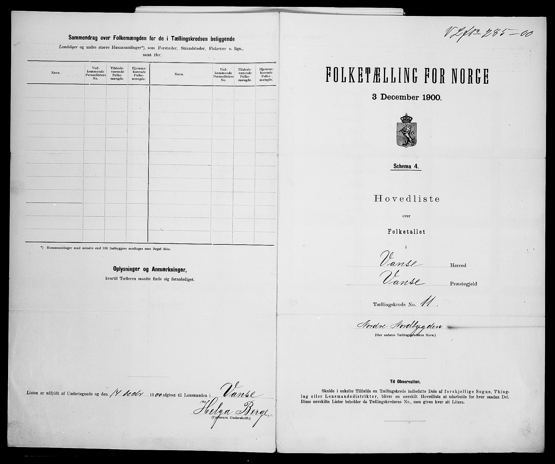 SAK, 1900 census for Vanse, 1900, p. 57