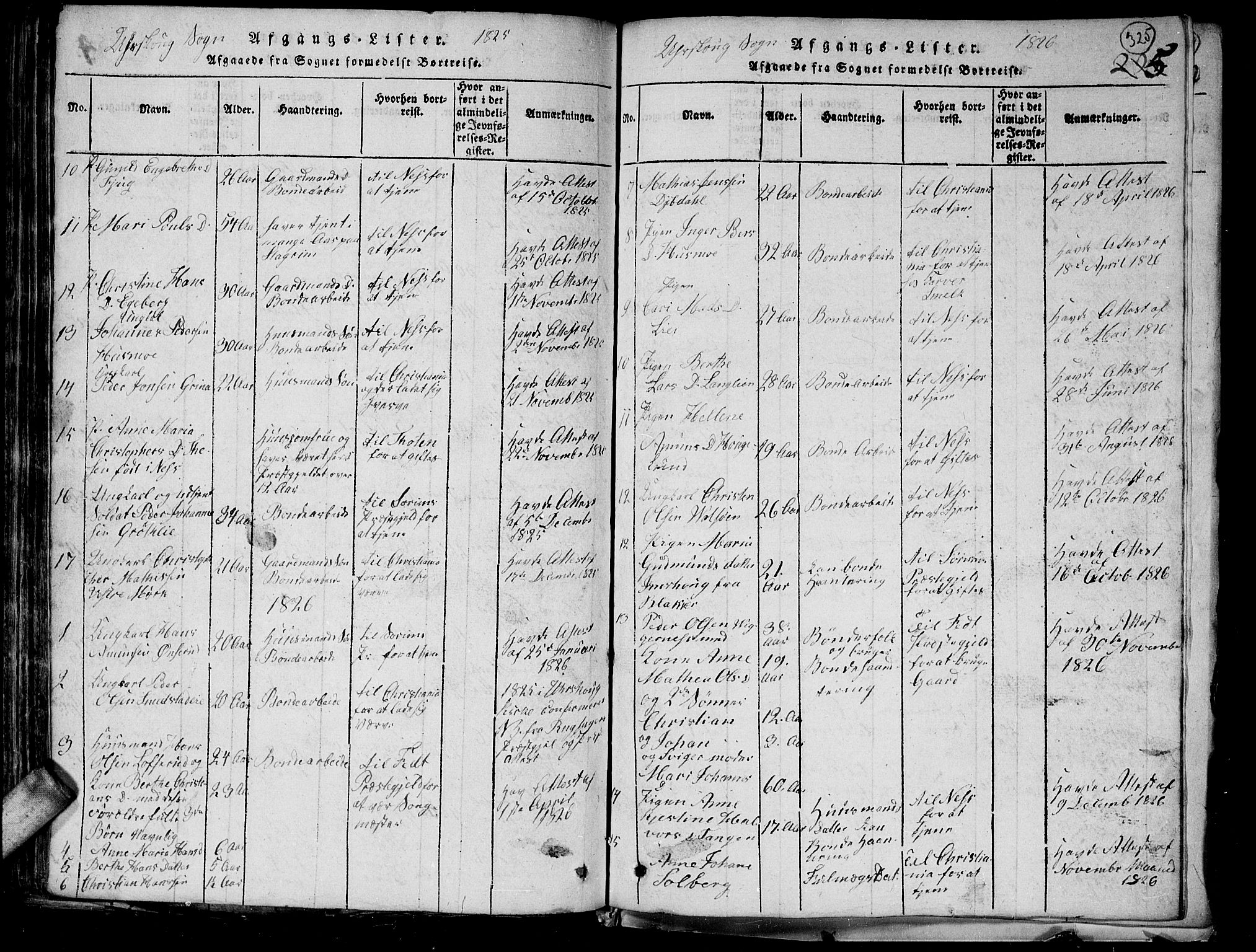 Aurskog prestekontor Kirkebøker, SAO/A-10304a/G/Ga/L0001: Parish register (copy) no. I 1, 1814-1829, p. 325
