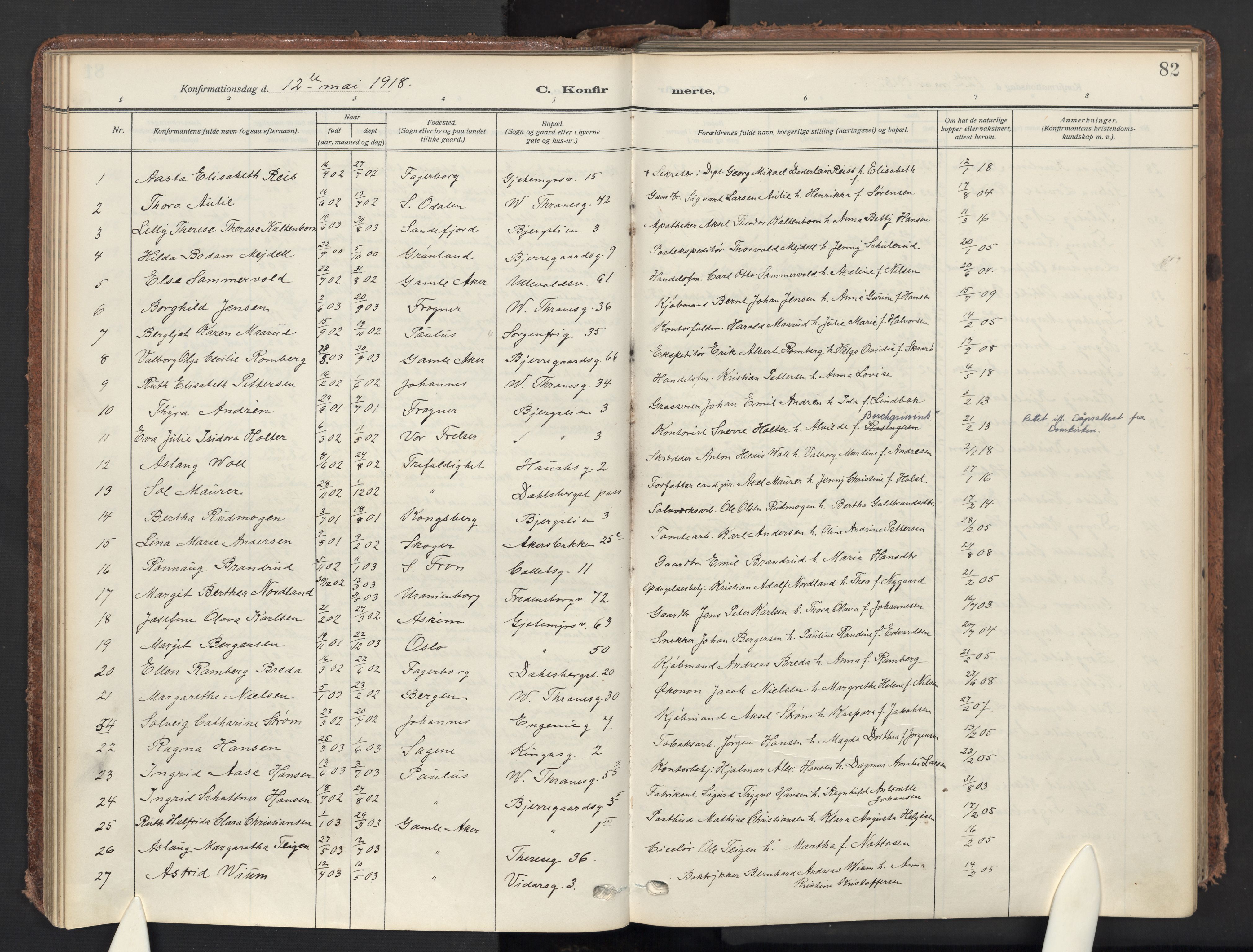 Gamle Aker prestekontor Kirkebøker, AV/SAO-A-10617a/F/L0015: Parish register (official) no. 15, 1911-1924, p. 82