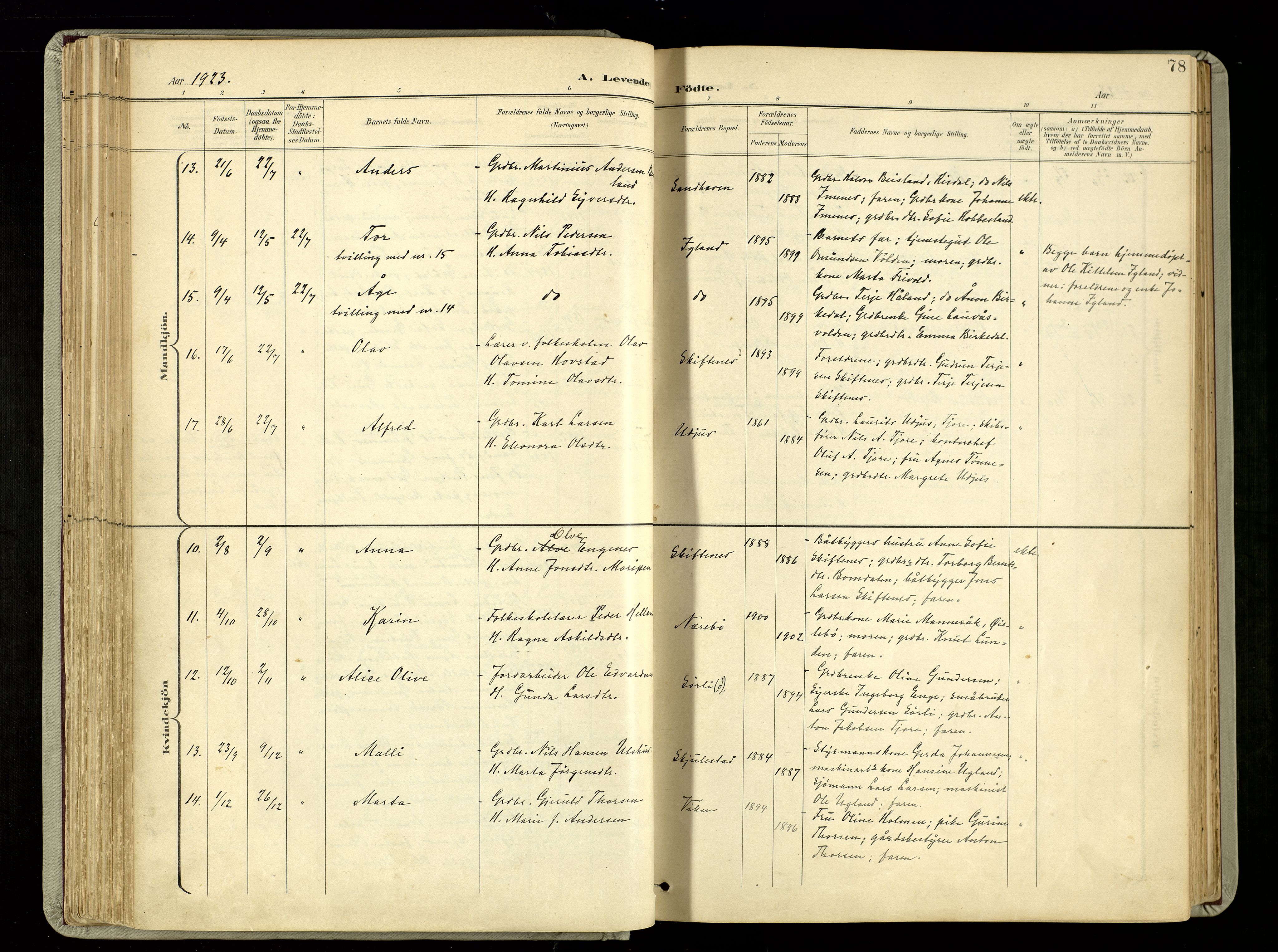 Hommedal sokneprestkontor, SAK/1111-0023/F/Fa/Fab/L0007: Parish register (official) no. A 7, 1898-1924, p. 78