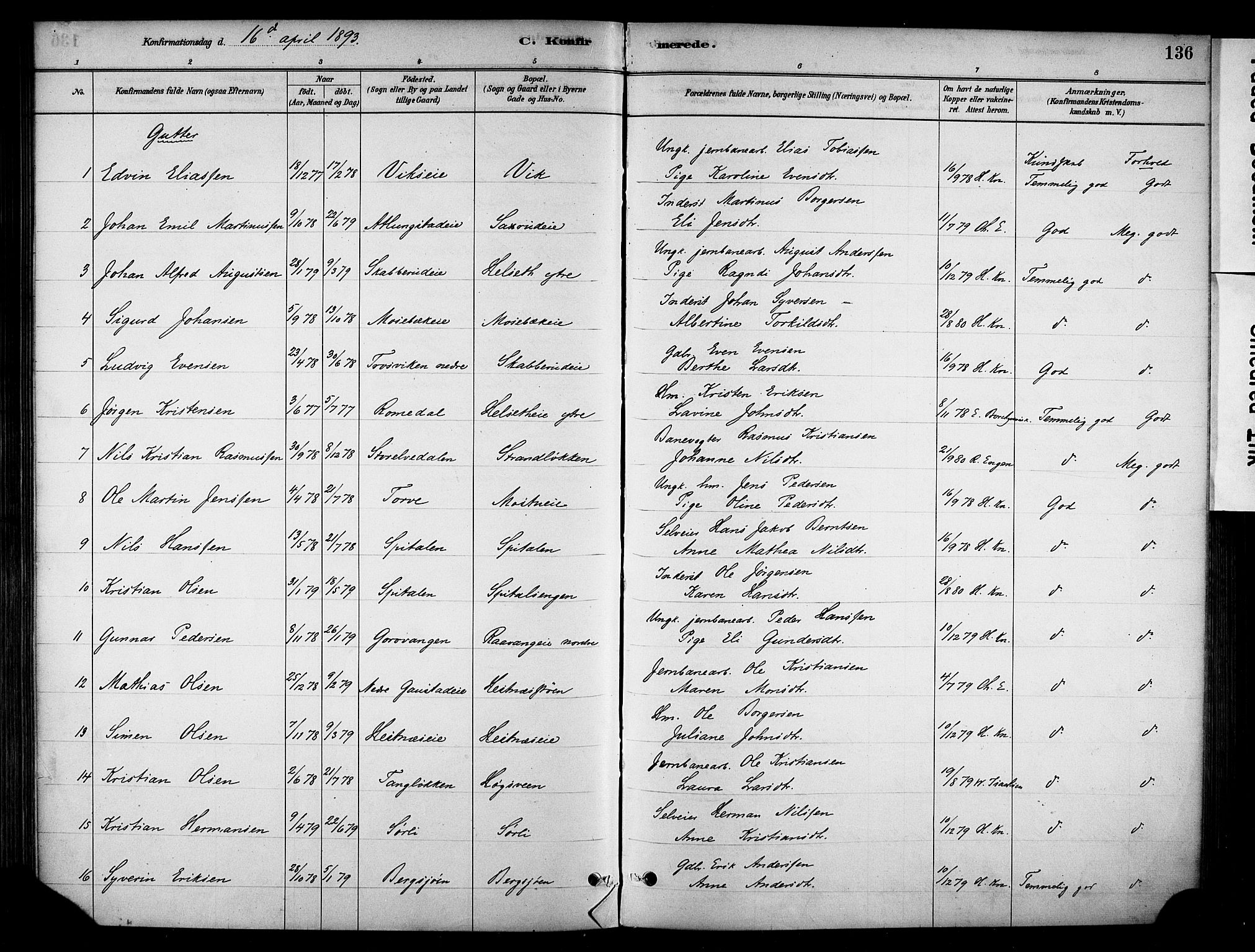 Stange prestekontor, SAH/PREST-002/K/L0018: Parish register (official) no. 18, 1880-1896, p. 136