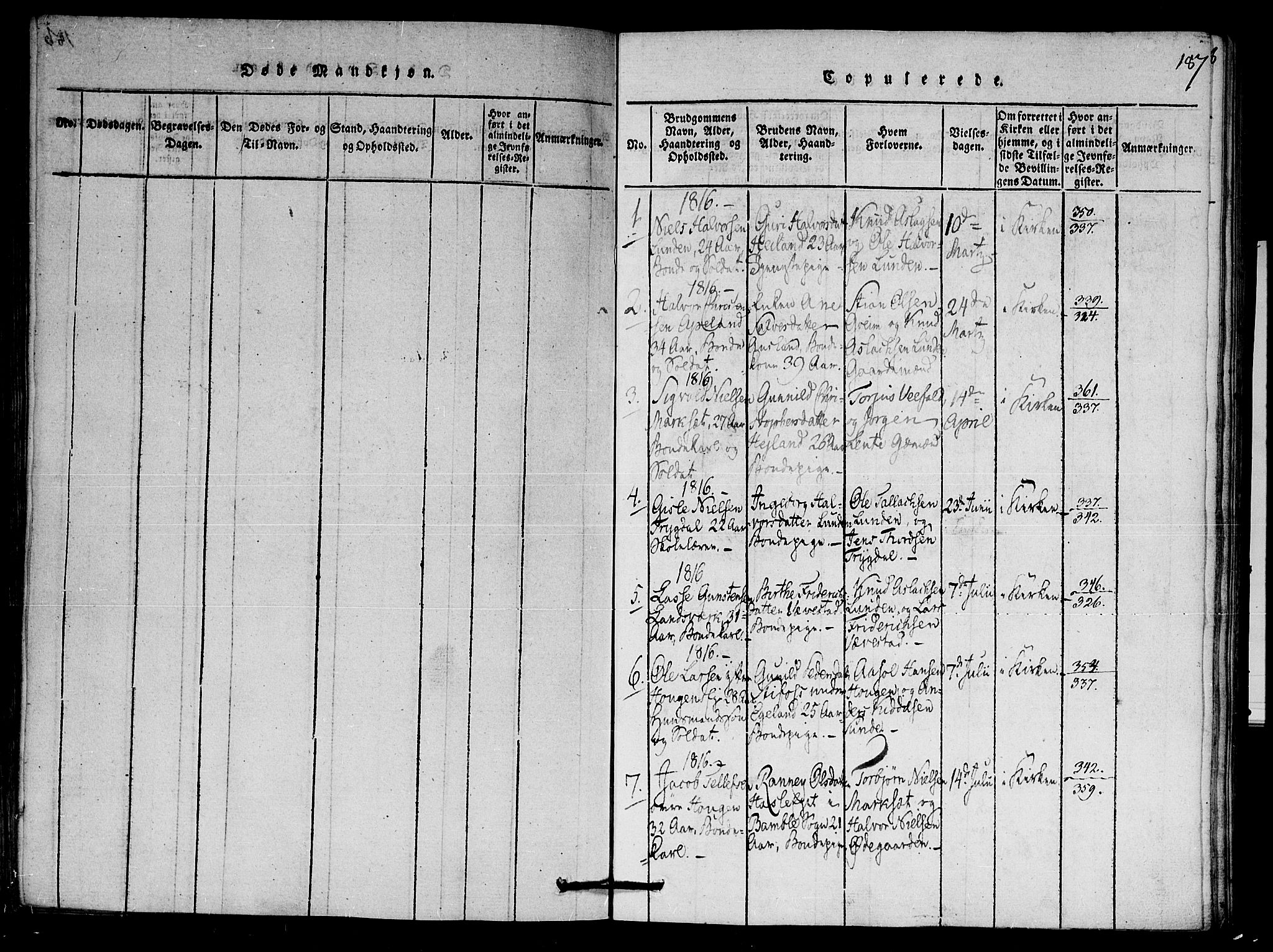 Gjerstad sokneprestkontor, SAK/1111-0014/F/Fa/Faa/L0004: Parish register (official) no. A 4, 1816-1829, p. 187