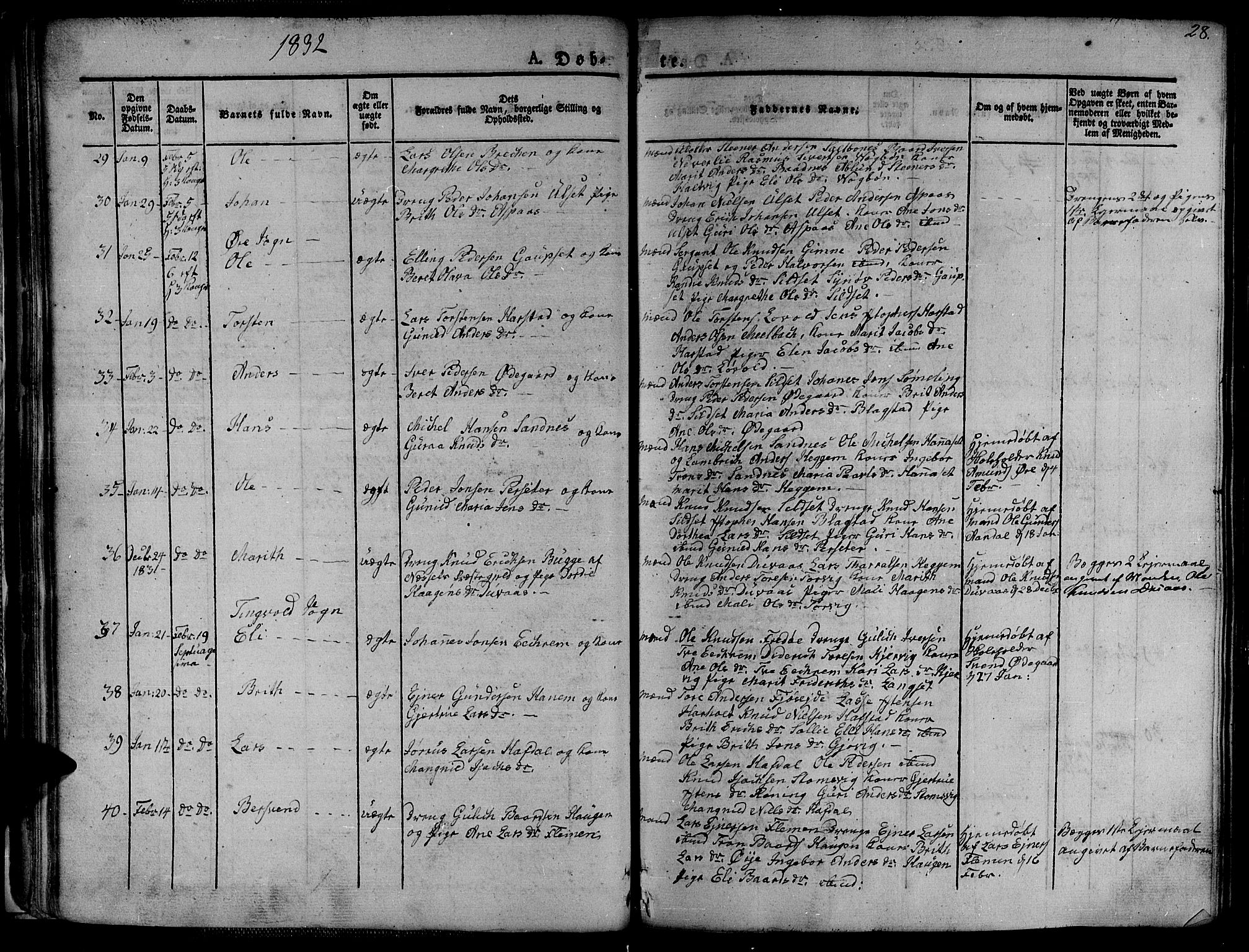 Ministerialprotokoller, klokkerbøker og fødselsregistre - Møre og Romsdal, AV/SAT-A-1454/586/L0983: Parish register (official) no. 586A09, 1829-1843, p. 28