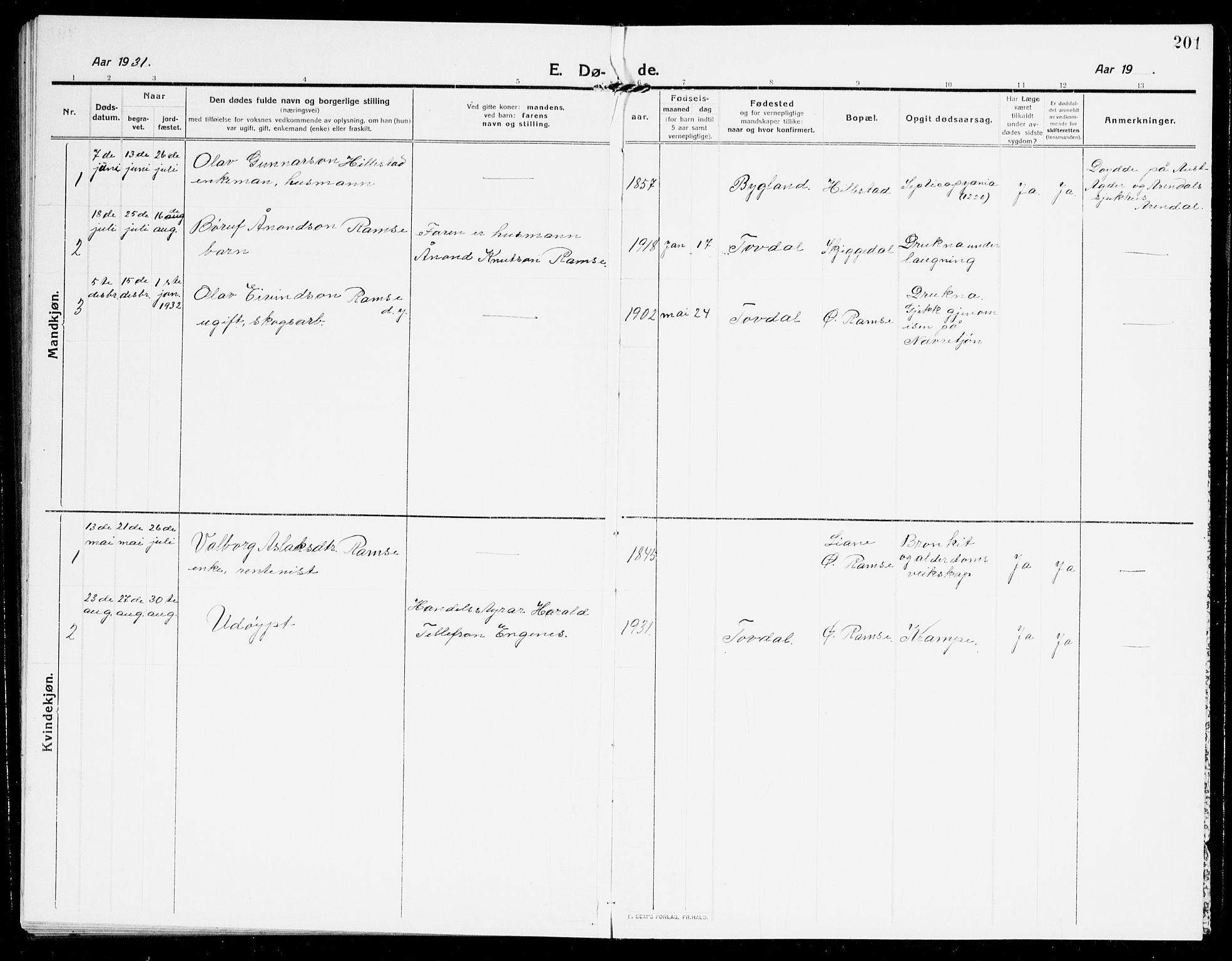 Åmli sokneprestkontor, AV/SAK-1111-0050/F/Fb/Fbb/L0003: Parish register (copy) no. B 3, 1906-1941, p. 201