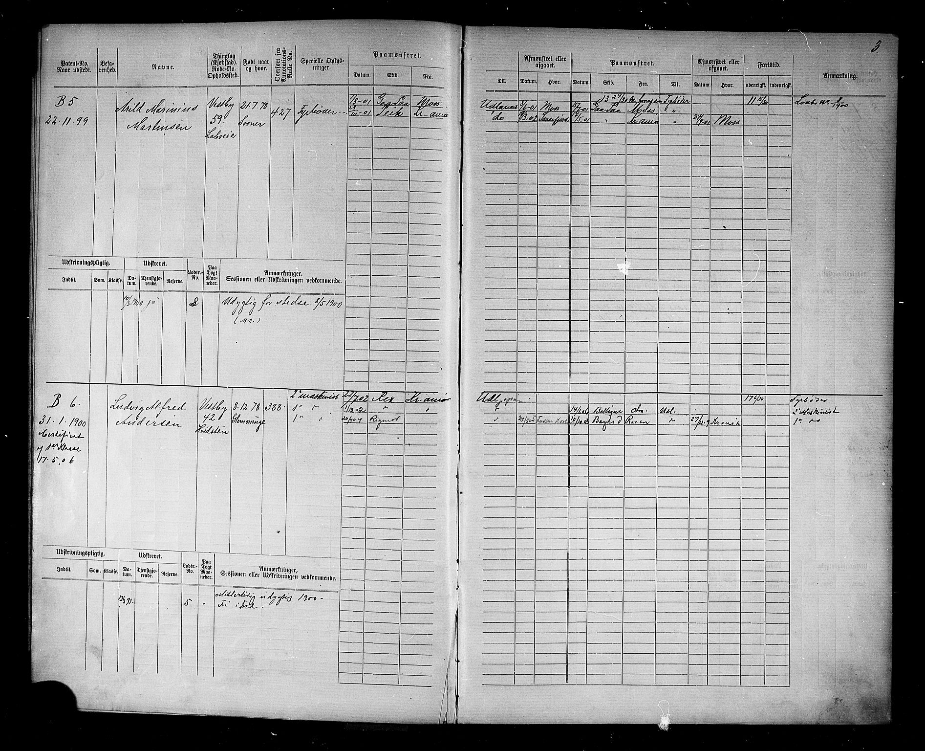 Son mønstringskontor, AV/SAO-A-10569e/F/Fc/Fcd/L0002: Hoved- og annotasjonsrulle for skippere og fyrbøtere, 1891-1911, p. 7