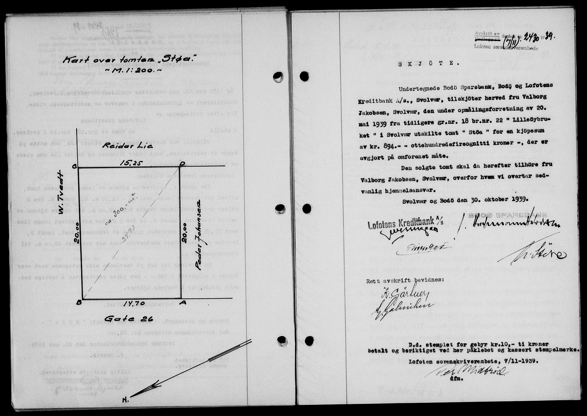 Lofoten sorenskriveri, AV/SAT-A-0017/1/2/2C/L0006a: Mortgage book no. 6a, 1939-1939, Diary no: : 2430/1939