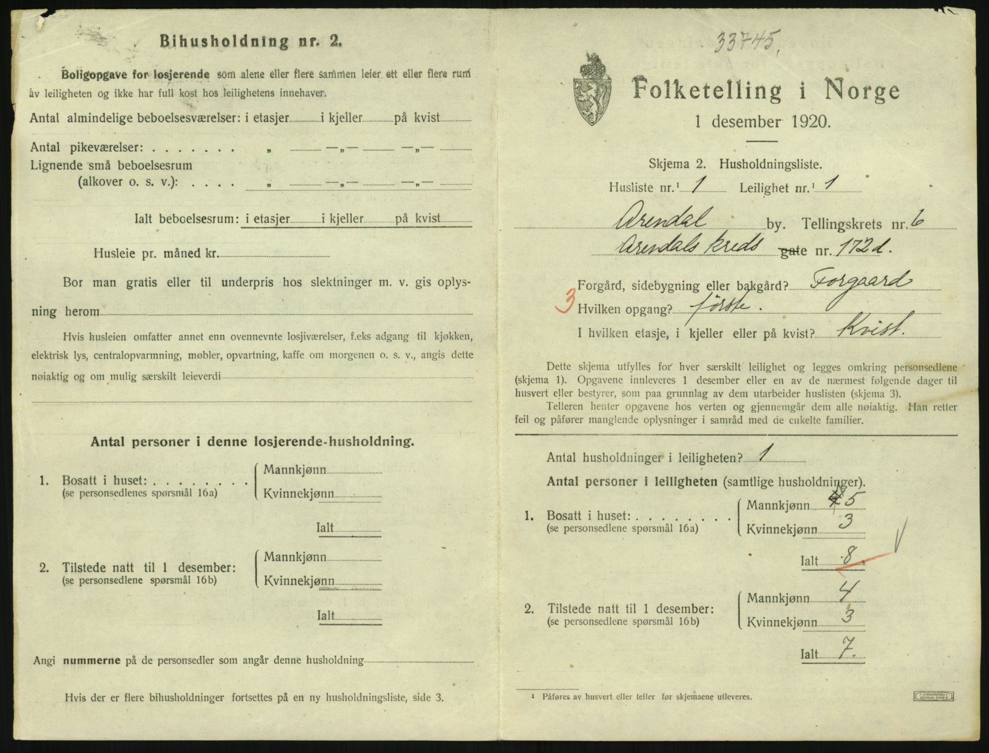 SAK, 1920 census for Arendal, 1920, p. 5148