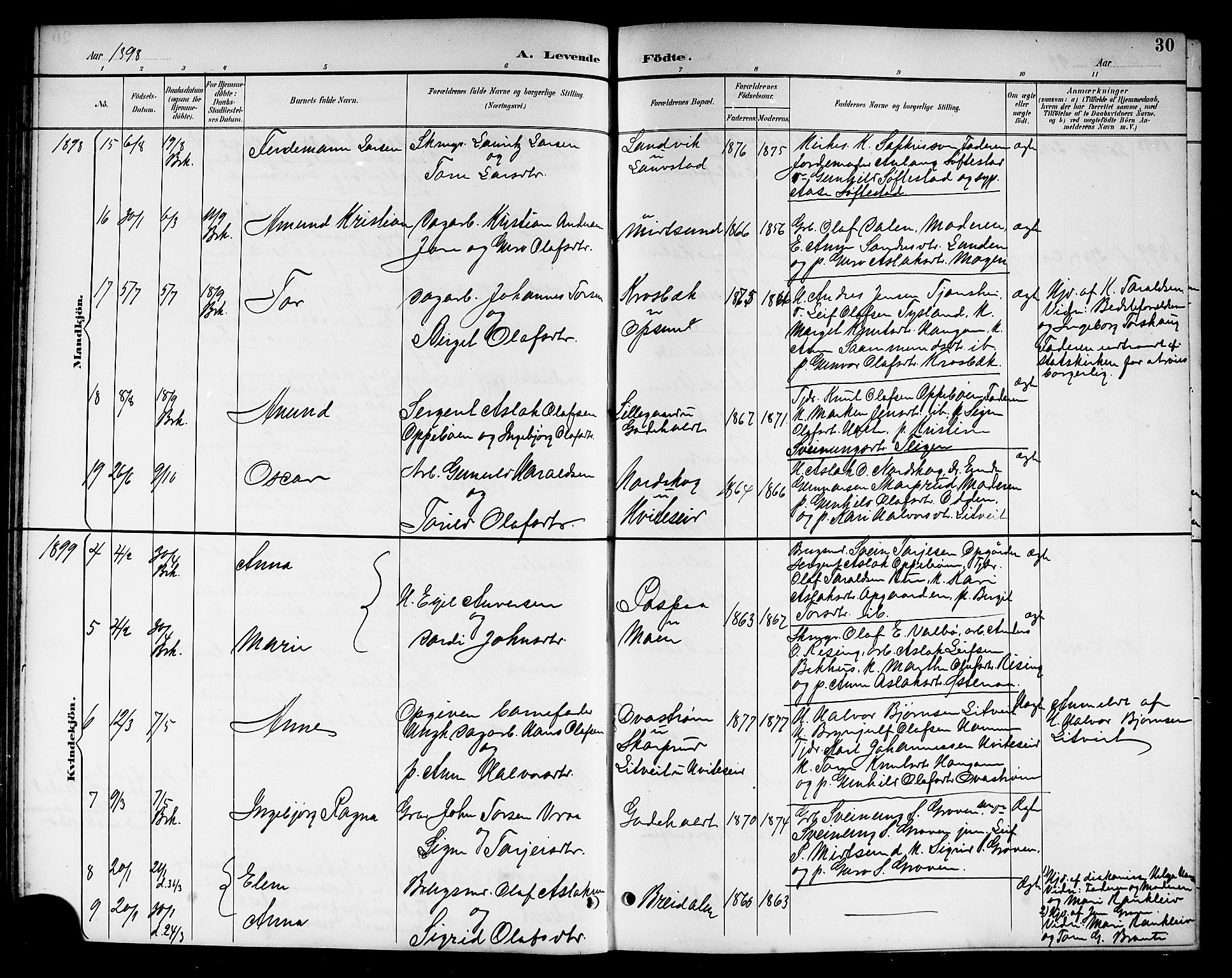 Kviteseid kirkebøker, SAKO/A-276/G/Ga/L0002: Parish register (copy) no. I 2, 1893-1918, p. 30