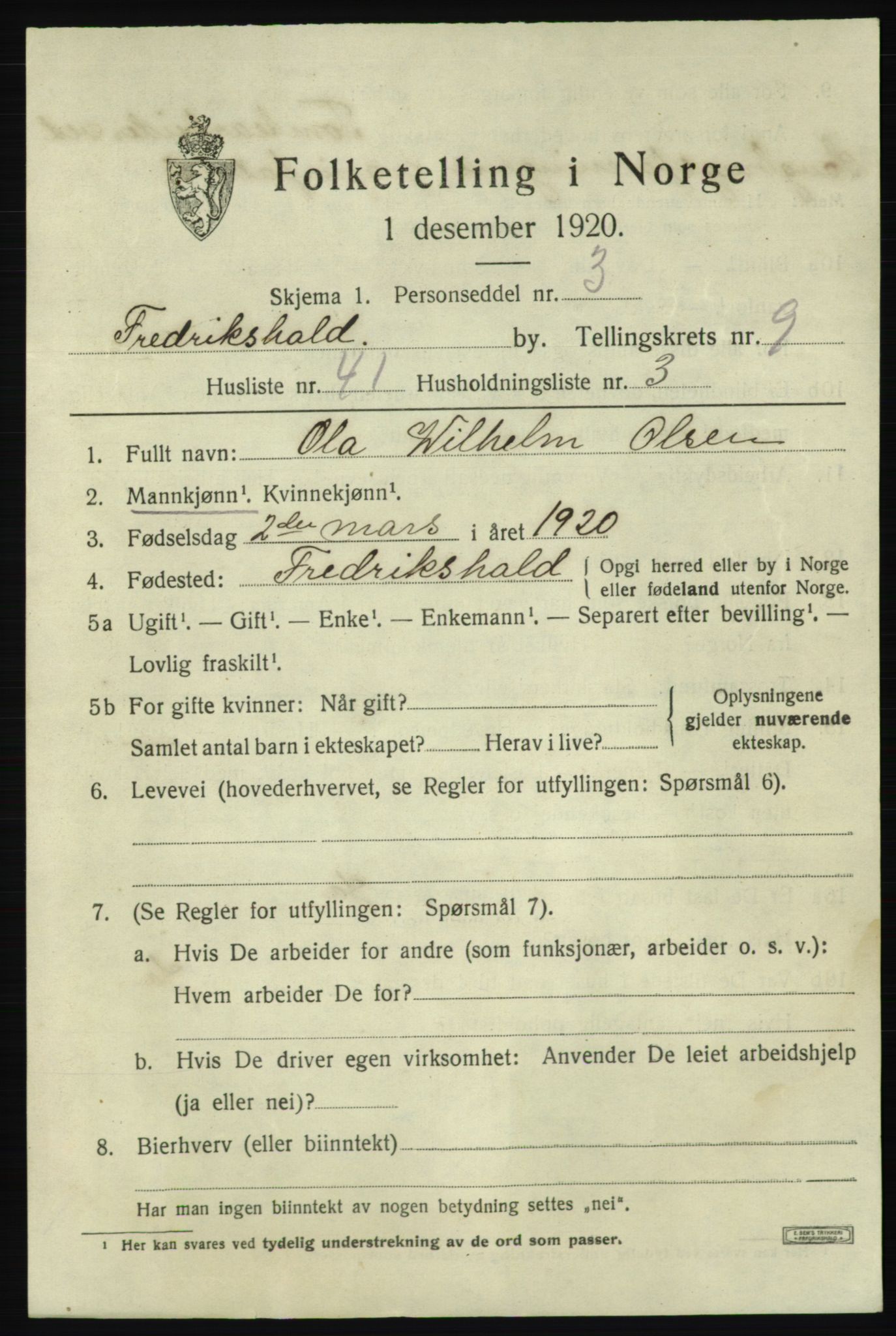 SAO, 1920 census for Fredrikshald, 1920, p. 16821