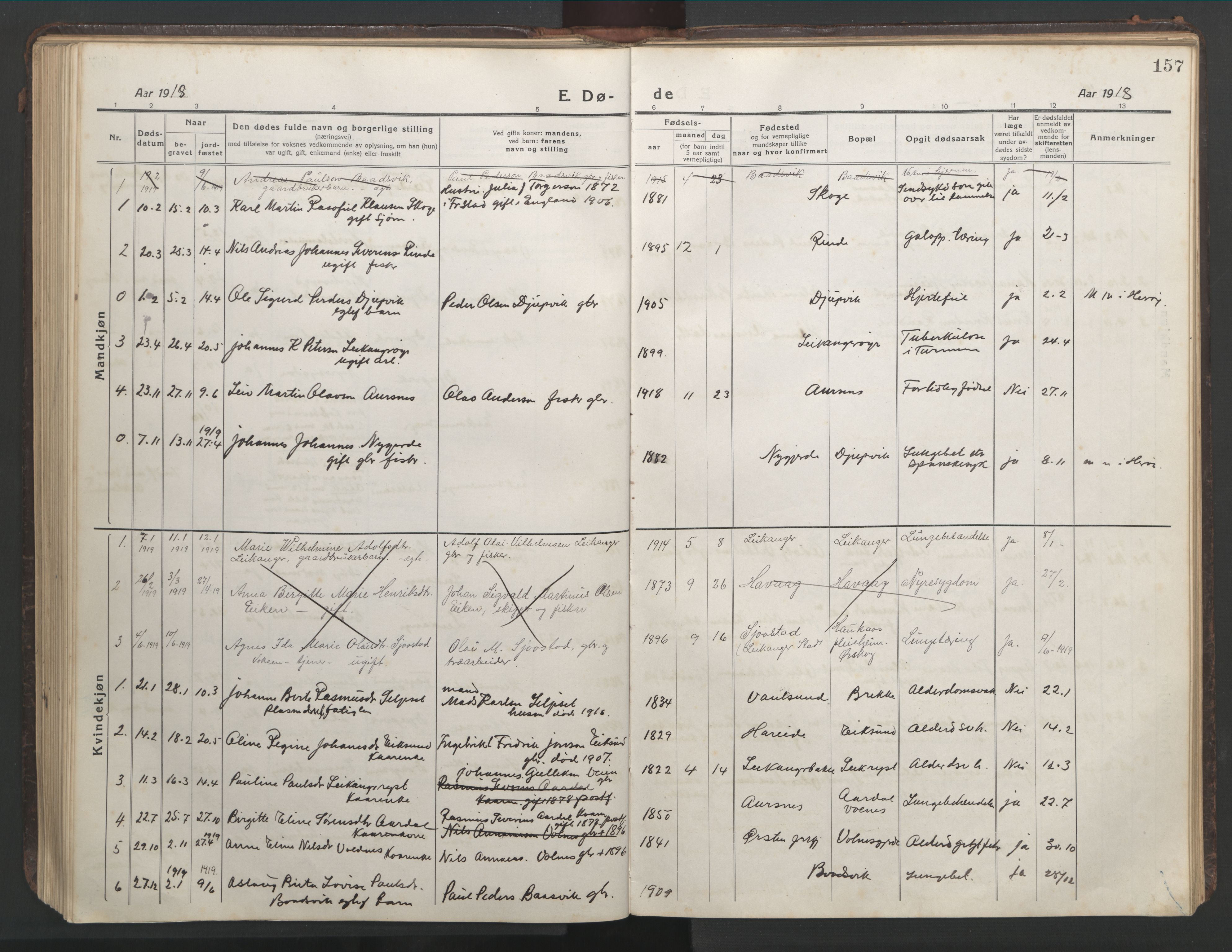 Ministerialprotokoller, klokkerbøker og fødselsregistre - Møre og Romsdal, SAT/A-1454/508/L0099: Parish register (copy) no. 508C03, 1917-1947, p. 157