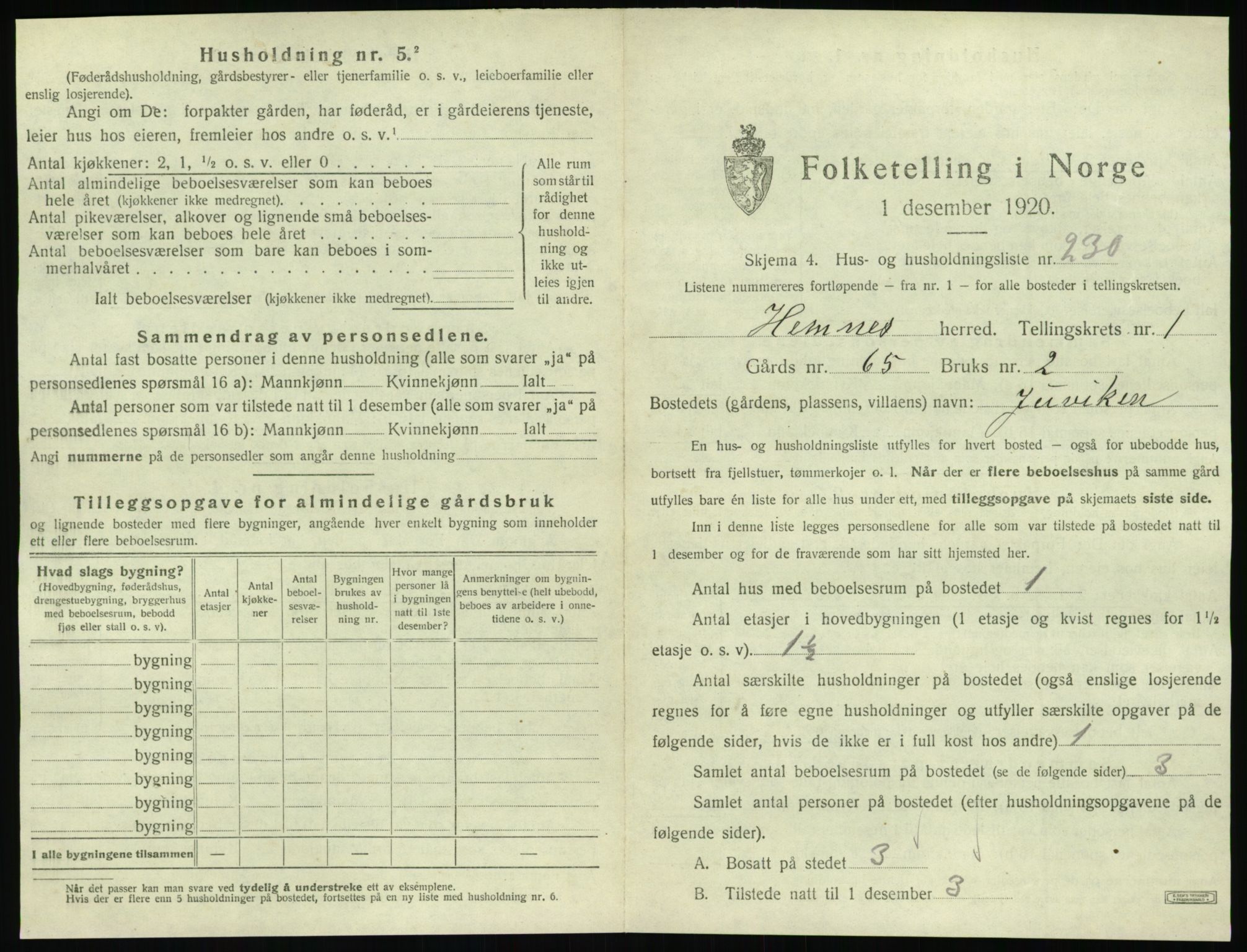SAT, 1920 census for Hemnes, 1920, p. 502