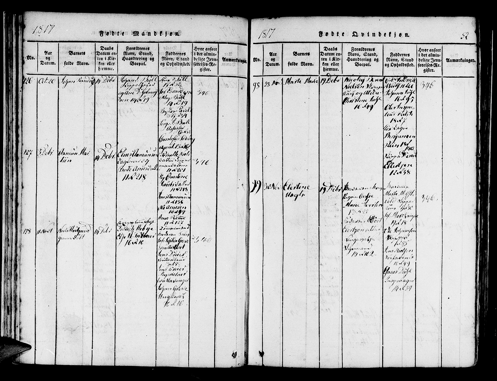 Domkirken sokneprestembete, AV/SAB-A-74801/H/Haa/L0010: Parish register (official) no. A 10, 1816-1821, p. 52