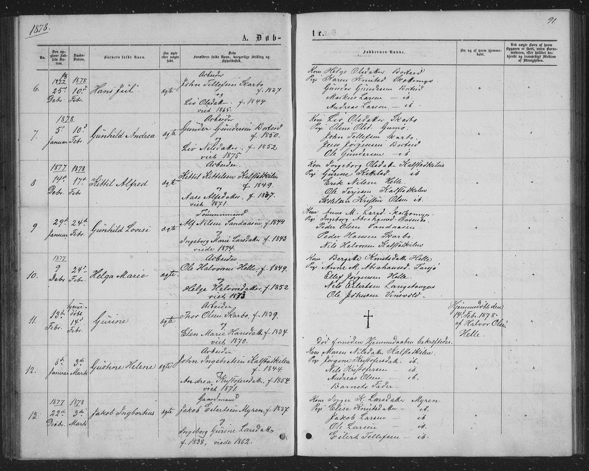 Skåtøy kirkebøker, AV/SAKO-A-304/G/Ga/L0002: Parish register (copy) no. I 2, 1872-1884, p. 91