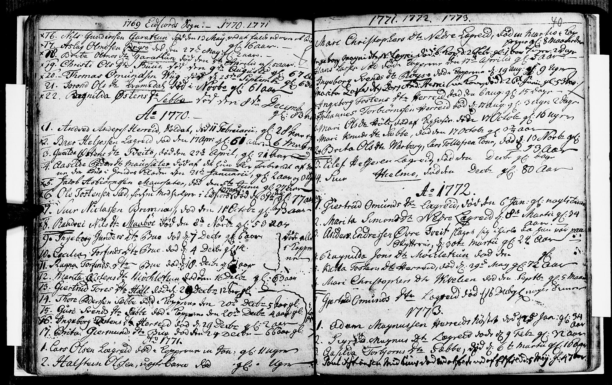 Ulvik sokneprestembete, SAB/A-78801/H/Haa: Parish register (official) no. A 8, 1743-1792, p. 40
