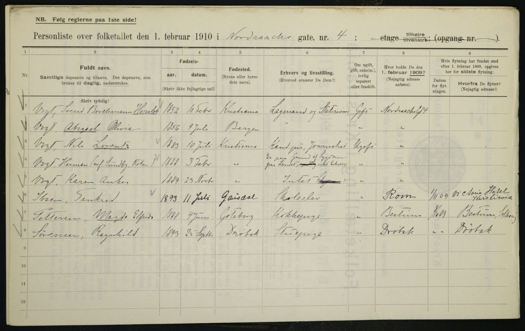 OBA, Municipal Census 1910 for Kristiania, 1910, p. 71284