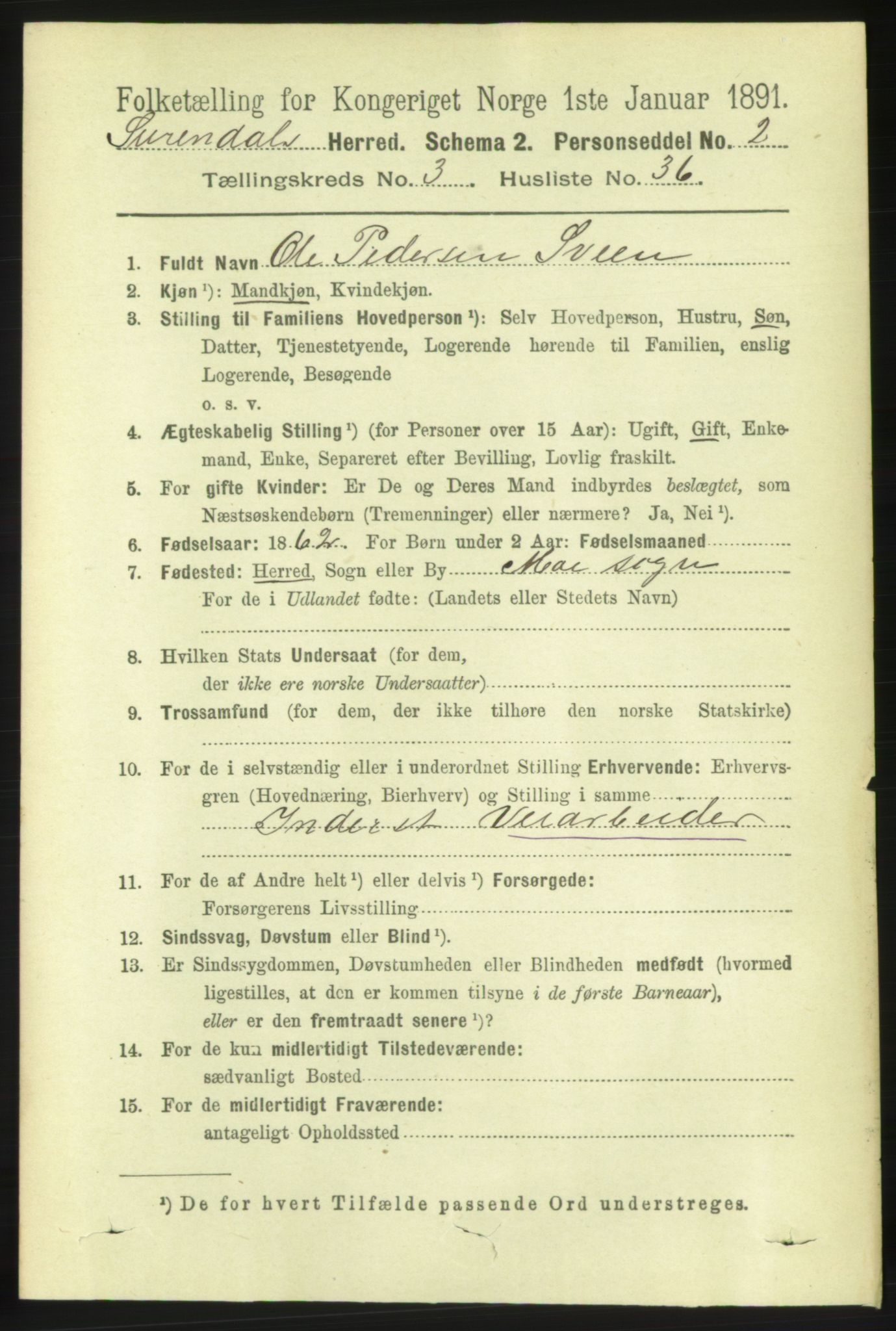 RA, 1891 census for 1566 Surnadal, 1891, p. 1015