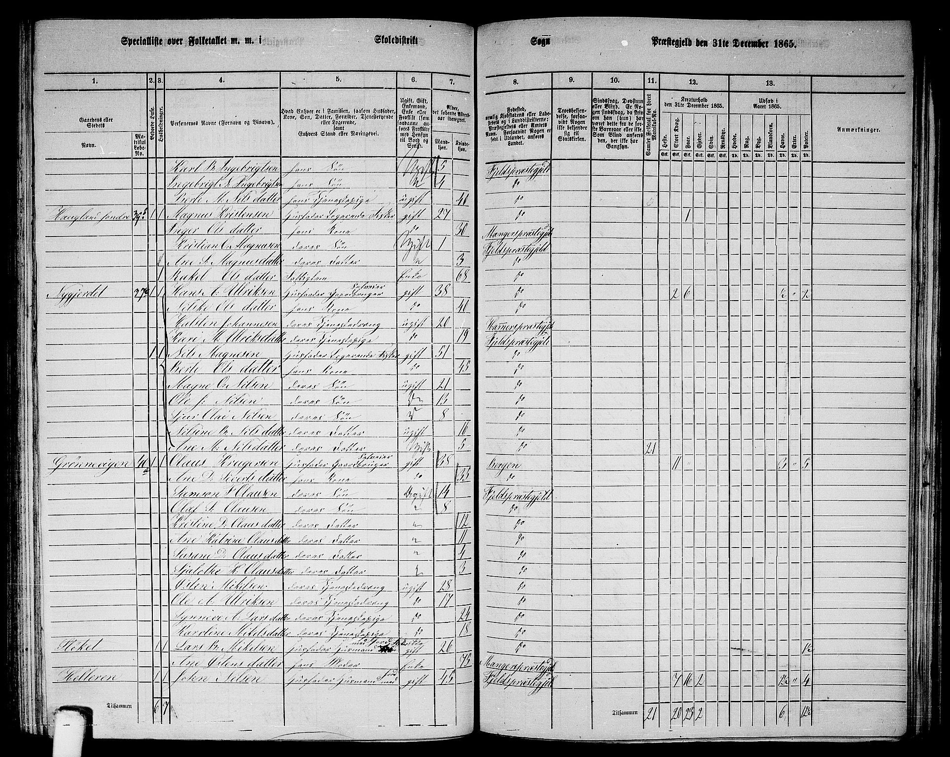RA, 1865 census for Fjell, 1865, p. 153