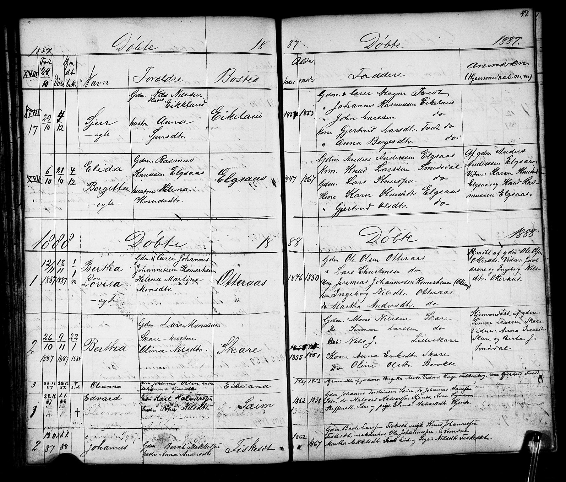 Alversund Sokneprestembete, SAB/A-73901/H/Ha/Hab: Parish register (copy) no. D 2, 1851-1889, p. 47