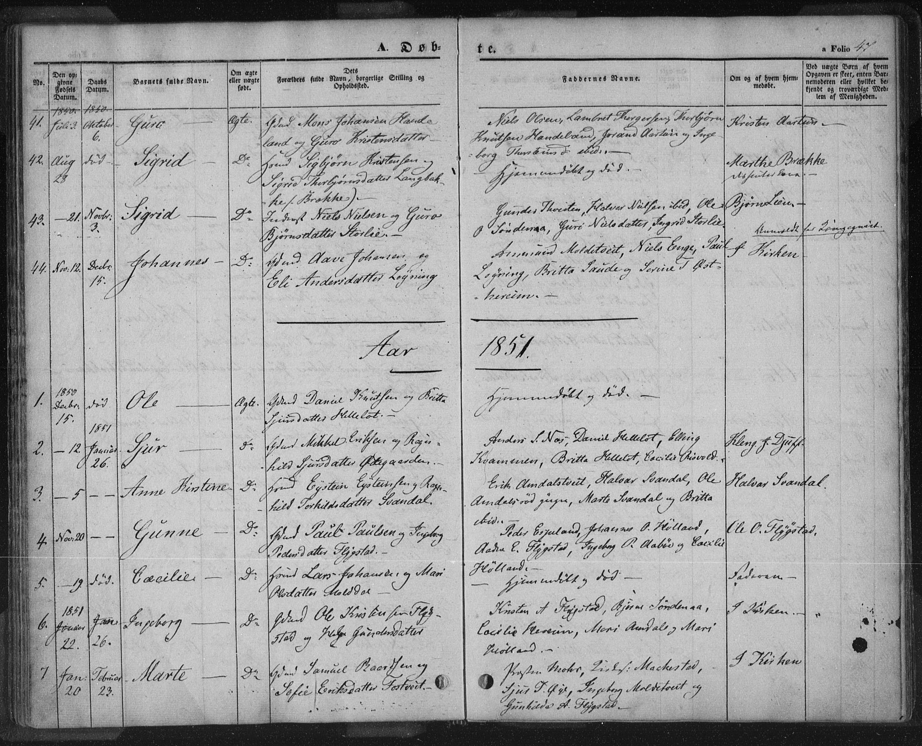 Sand sokneprestkontor, AV/SAST-A-101848/01/III/L0002: Parish register (official) no. A 2, 1838-1859, p. 47