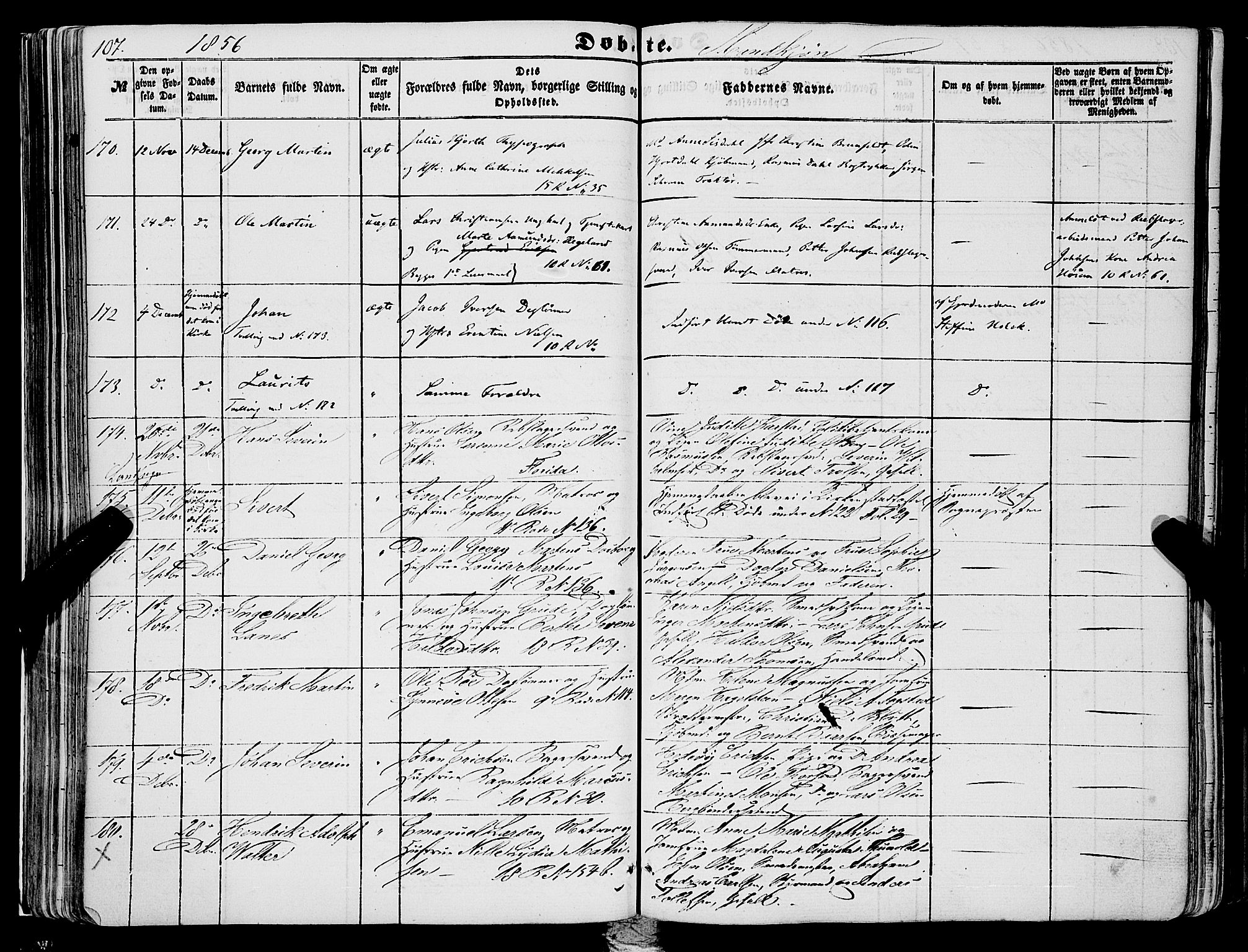 Domkirken sokneprestembete, SAB/A-74801/H/Haa/L0020: Parish register (official) no. B 3, 1851-1859, p. 107