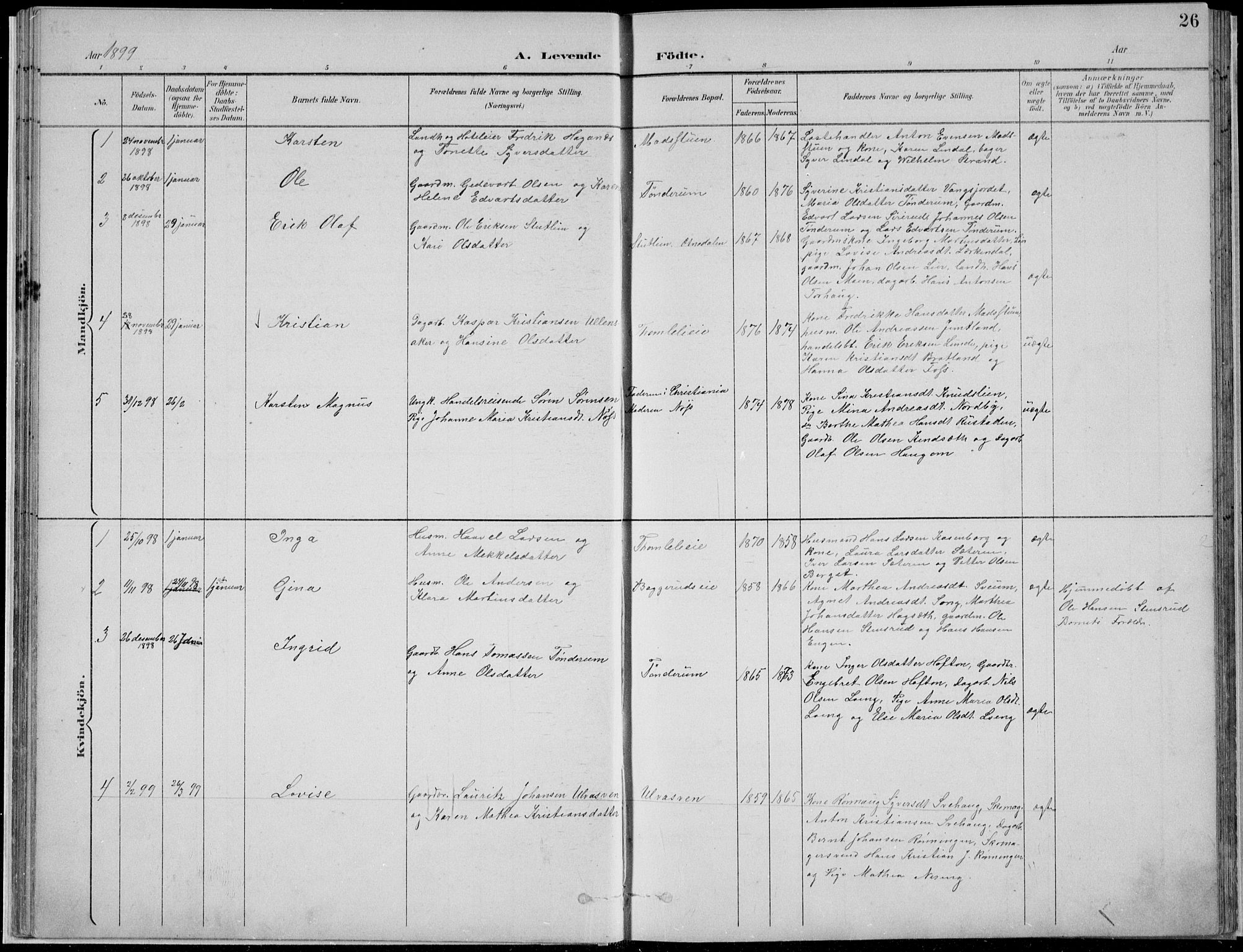 Nordre Land prestekontor, SAH/PREST-124/H/Ha/Hab/L0013: Parish register (copy) no. 13, 1891-1904, p. 26