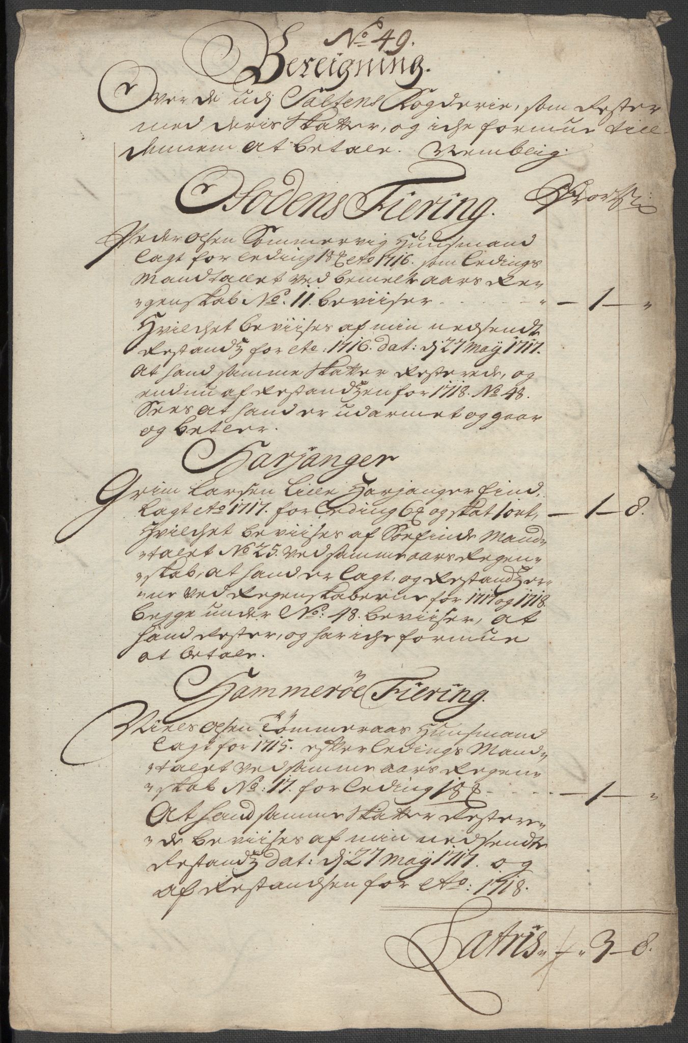 Rentekammeret inntil 1814, Reviderte regnskaper, Fogderegnskap, AV/RA-EA-4092/R66/L4588: Fogderegnskap Salten, 1718, p. 462