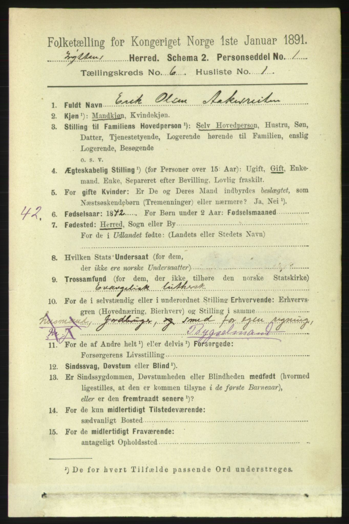 RA, 1891 census for 1539 Grytten, 1891, p. 2493