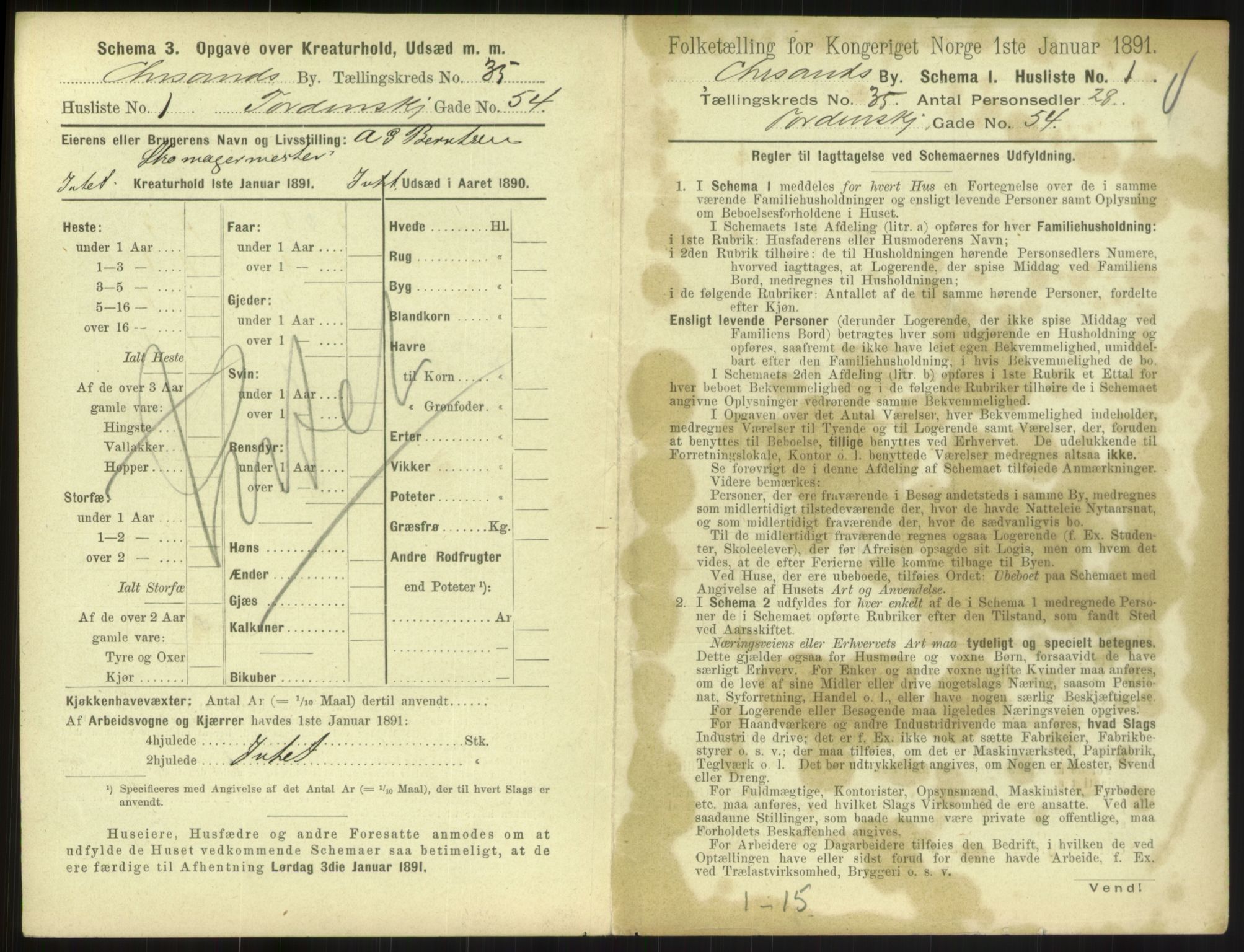 RA, 1891 census for 1001 Kristiansand, 1891, p. 1850