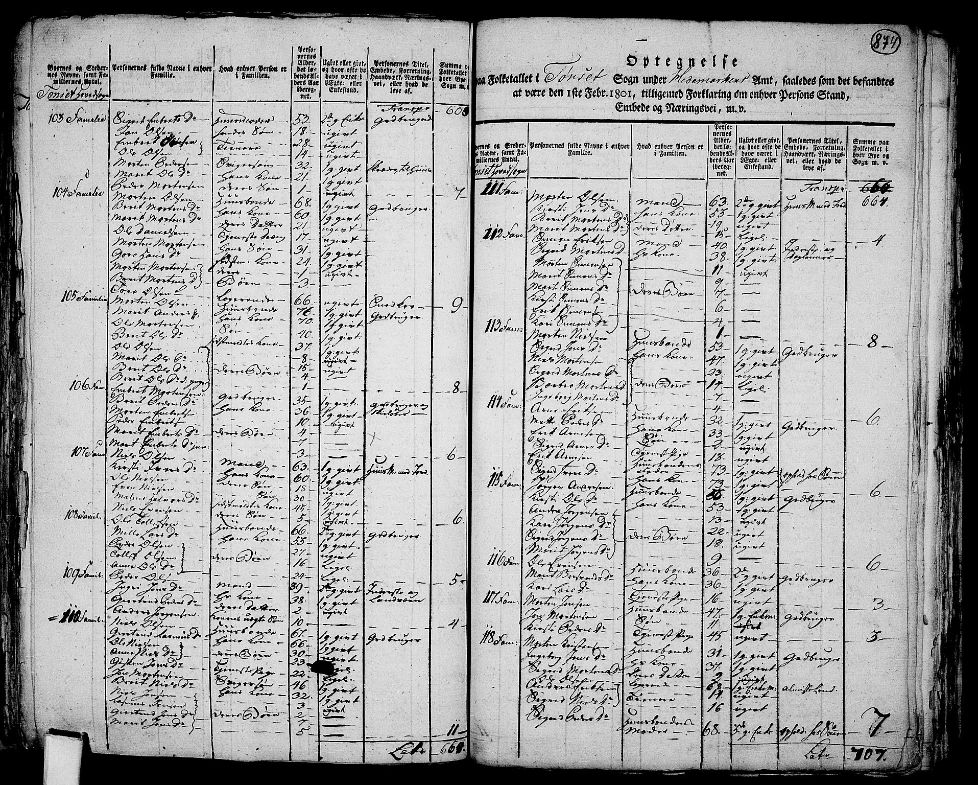 RA, 1801 census for 0437P Tynset, 1801, p. 873b-874a
