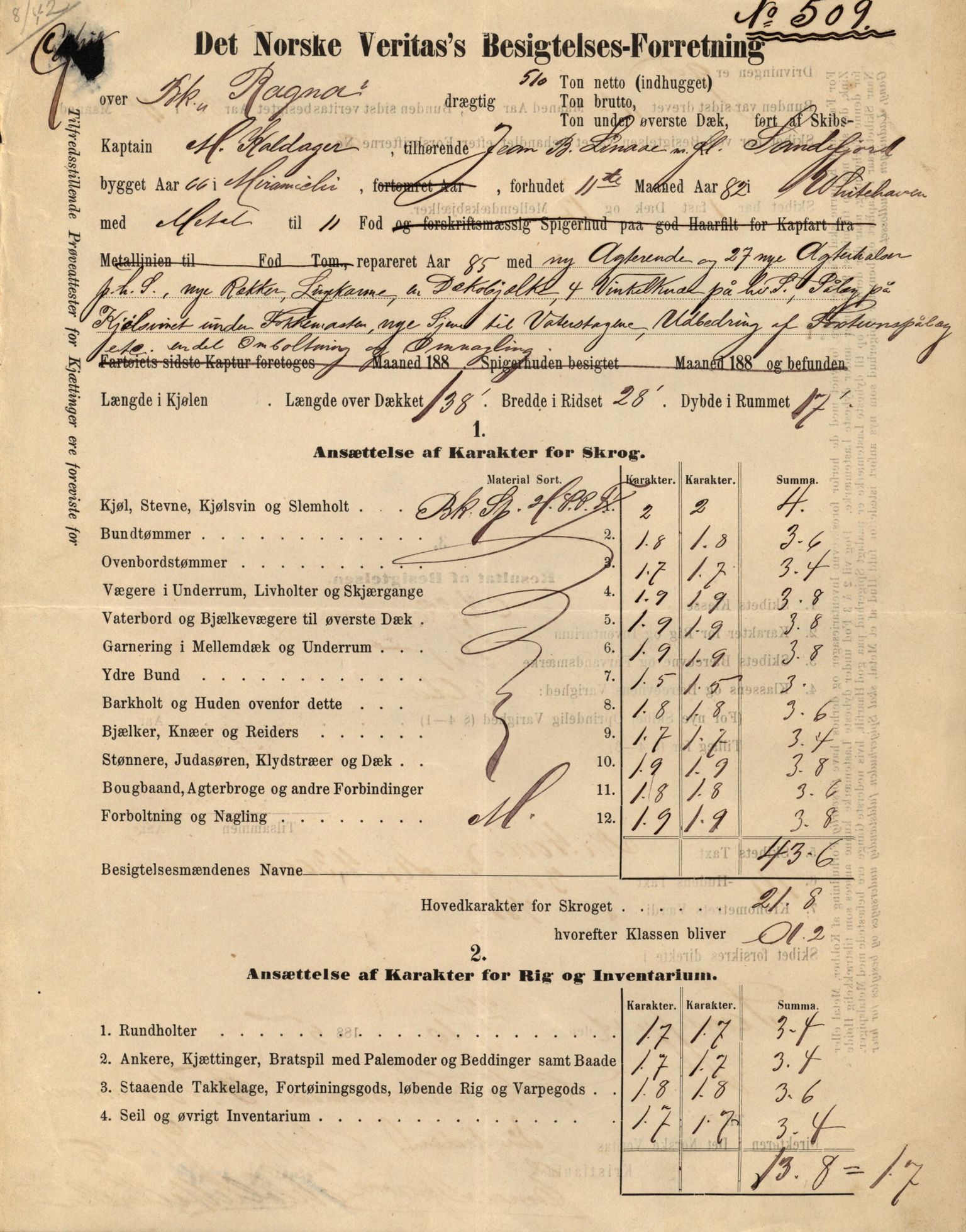 Pa 63 - Østlandske skibsassuranceforening, VEMU/A-1079/G/Ga/L0021/0002: Havaridokumenter / Isbaaden, Ragna, Sylphiden, Nyassa, 1887, p. 60