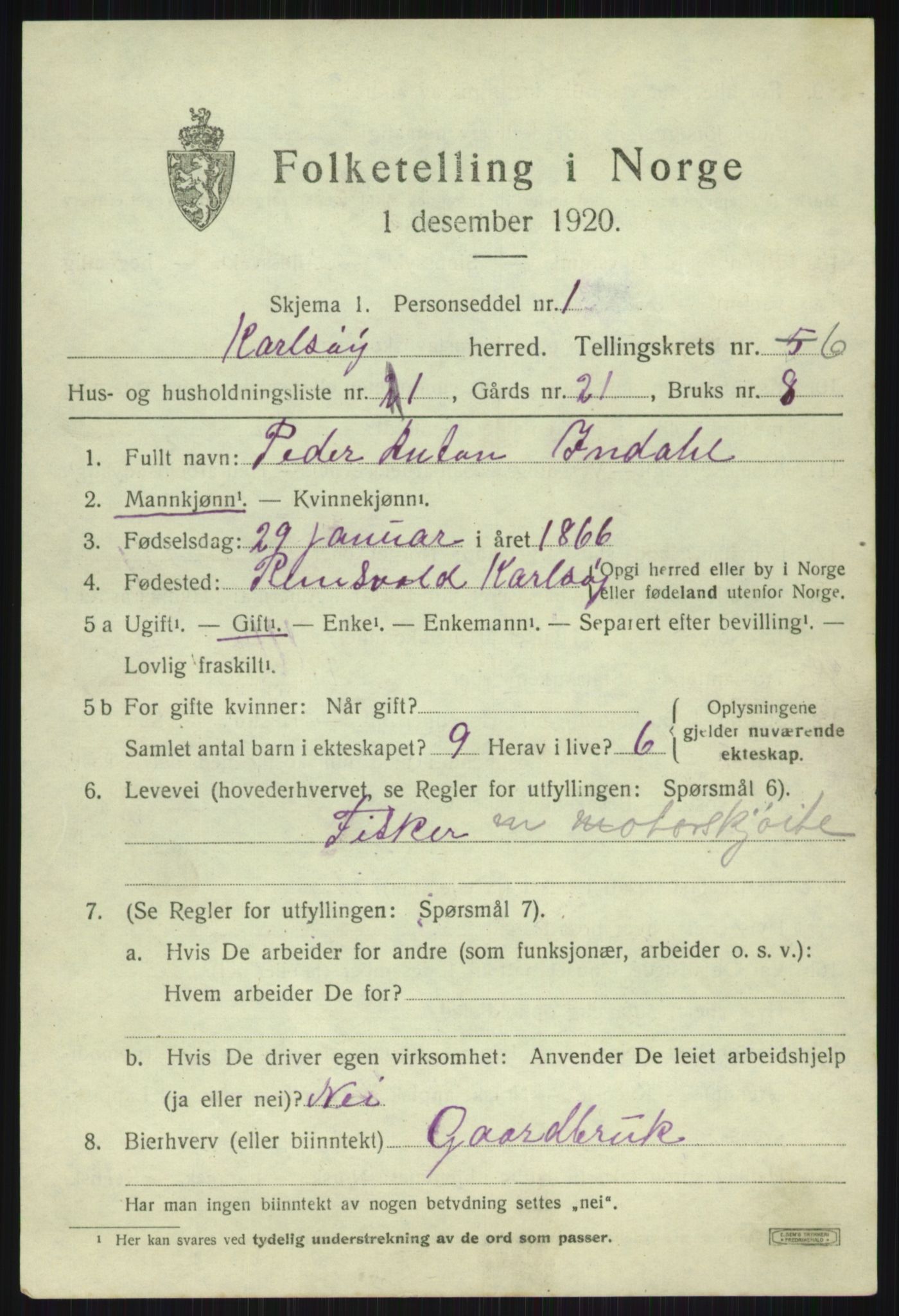 SATØ, 1920 census for Karlsøy, 1920, p. 2453