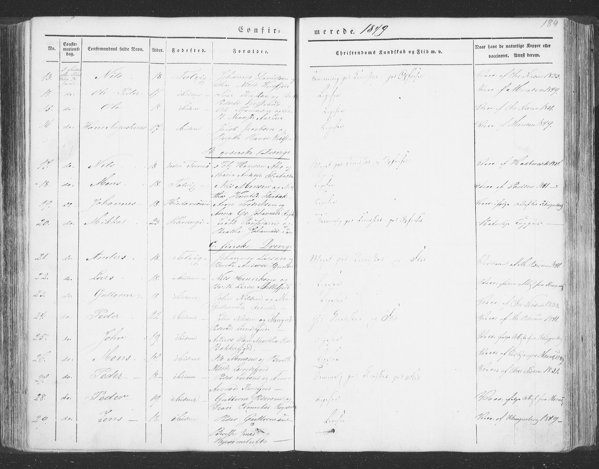 Talvik sokneprestkontor, SATØ/S-1337/H/Ha/L0009kirke: Parish register (official) no. 9, 1837-1852, p. 184