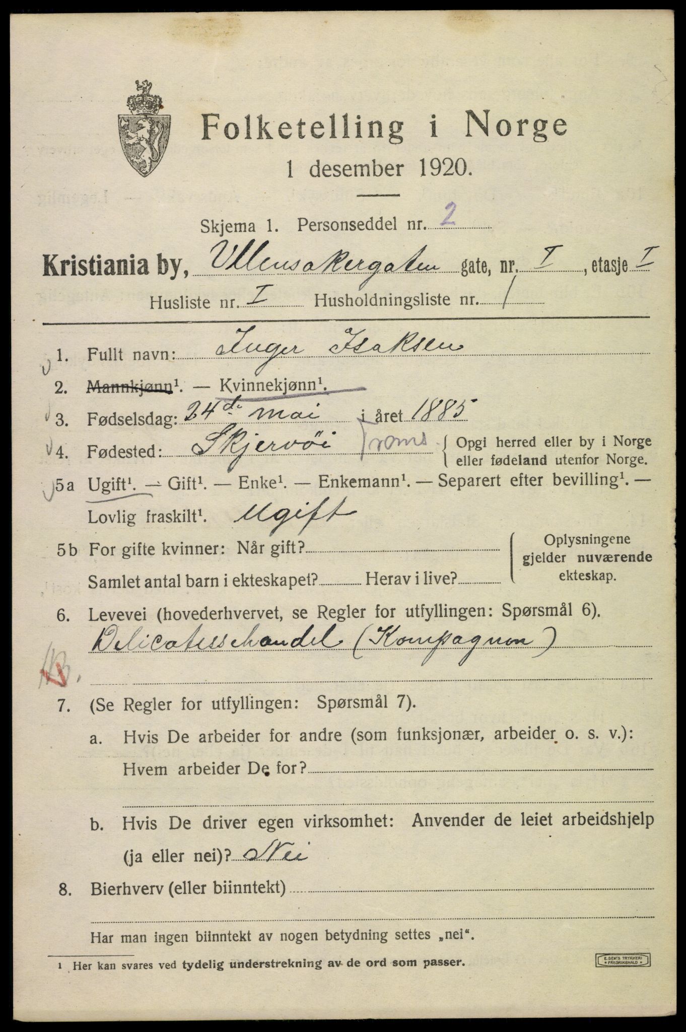 SAO, 1920 census for Kristiania, 1920, p. 612289